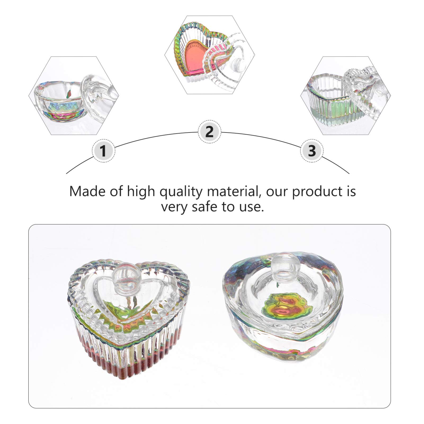 Minkissy 2pcs Clear Acrylic Nail Art Liquid Dappen Dish with Lid - Heart Shaped Glass Crystal Cup for Manicure, Nail Extensions & Acrylic Powder Mixing | Perfect for Professional Salons & Home Nail Care