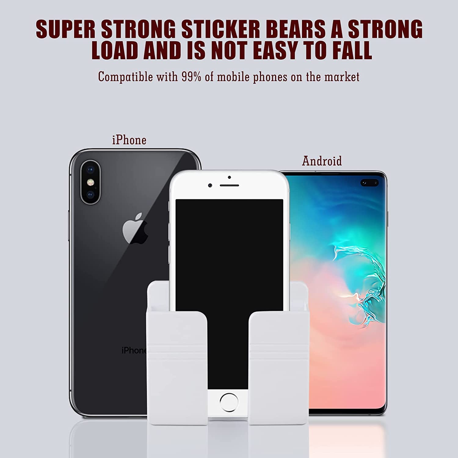 2 Pack Self-Adhesive Phone Holder Wall Mount - Universal Shower & Charging Stand for iPhone, Android, Samsung - Perfect for Bathroom, Kitchen, Office (White)