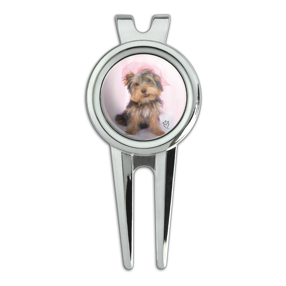 Yorkie Yorkshire Terrier Dog Pink Hat Golf Divot Repair Tool & Ball Marker - Cute Golf Accessories for Dog Lovers, Perfect for Golf Courses & Tournaments