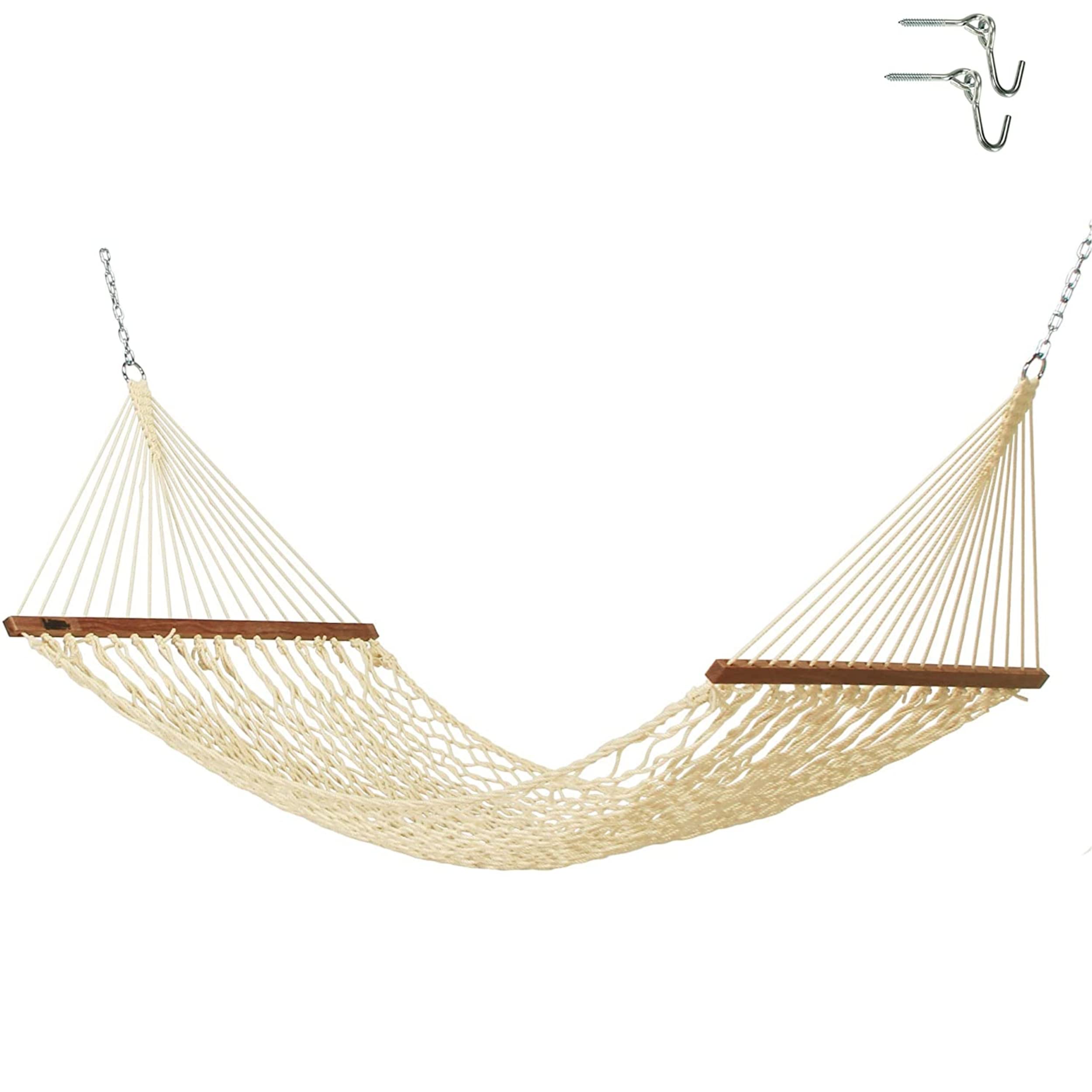 Hatteras Hammocks DC-11OT Small Oatmeal Duracord Rope Hammock - Free Extension Chains & Tree Hooks - Handmade in USA - 450 LB Capacity - 11 ft x 45 in - Perfect for Backyard, Camping & Beach Relaxation