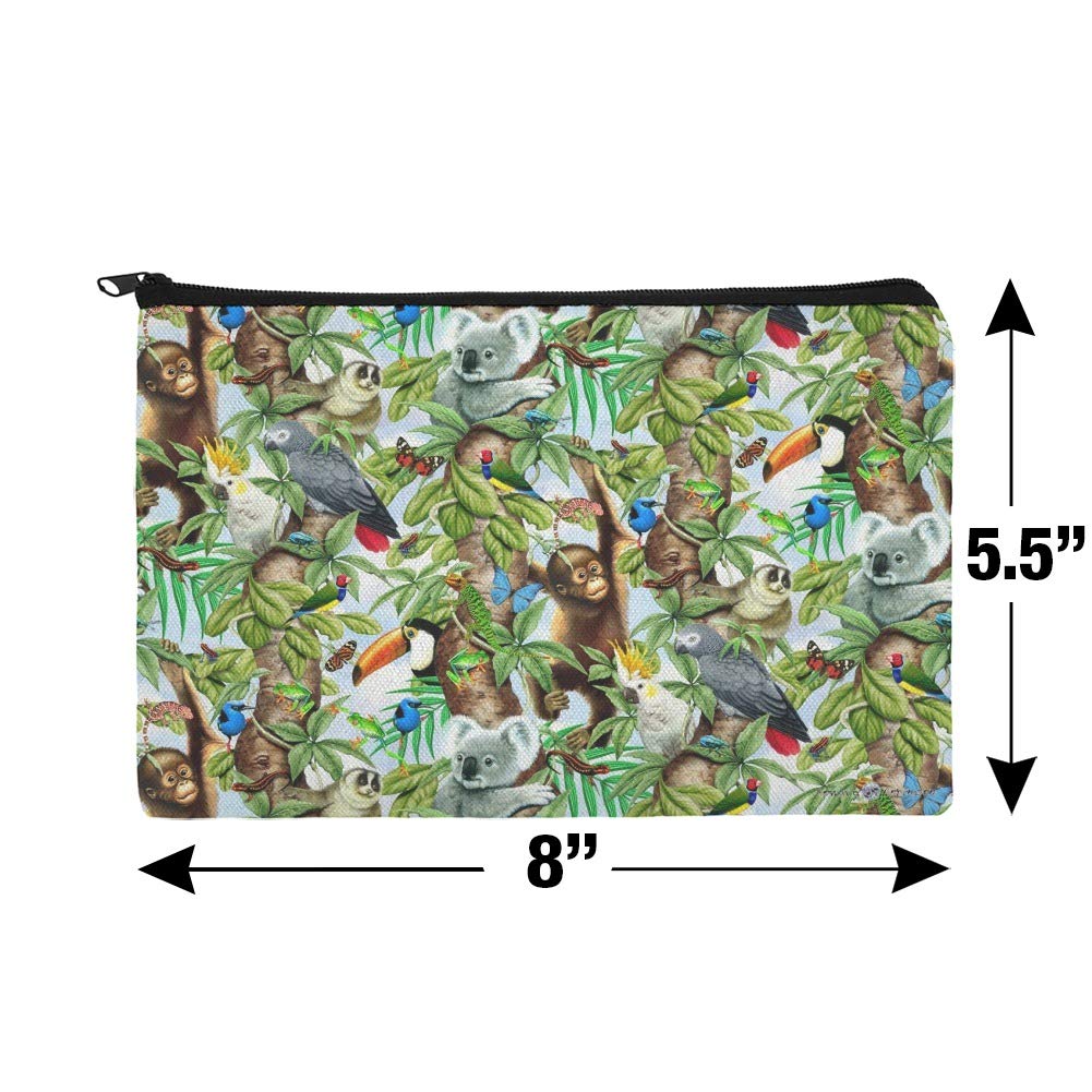 Animal Tree of Life Cosmetic Bag - Cute Monkey Koala Toucan Pattern Makeup Pouch Organizer for Travel, Gym & Daily Essentials Storage