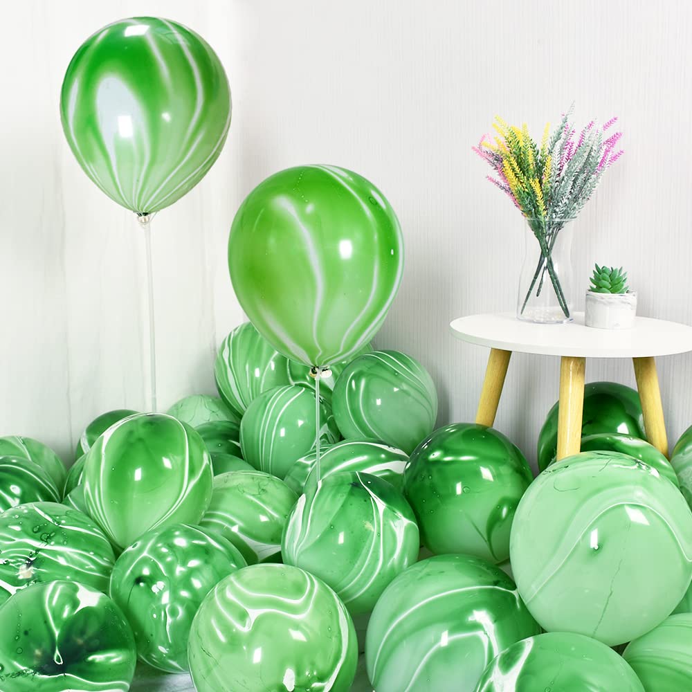 50pcs 12 Inch Green Marble Latex Balloons - Agate Tie Dye Party Balloons for Birthday, Wedding, Baby Shower, Halloween & St. Patrick's Day Decorations | Perfect for Jungle, Summer & Rainforest Themed Events