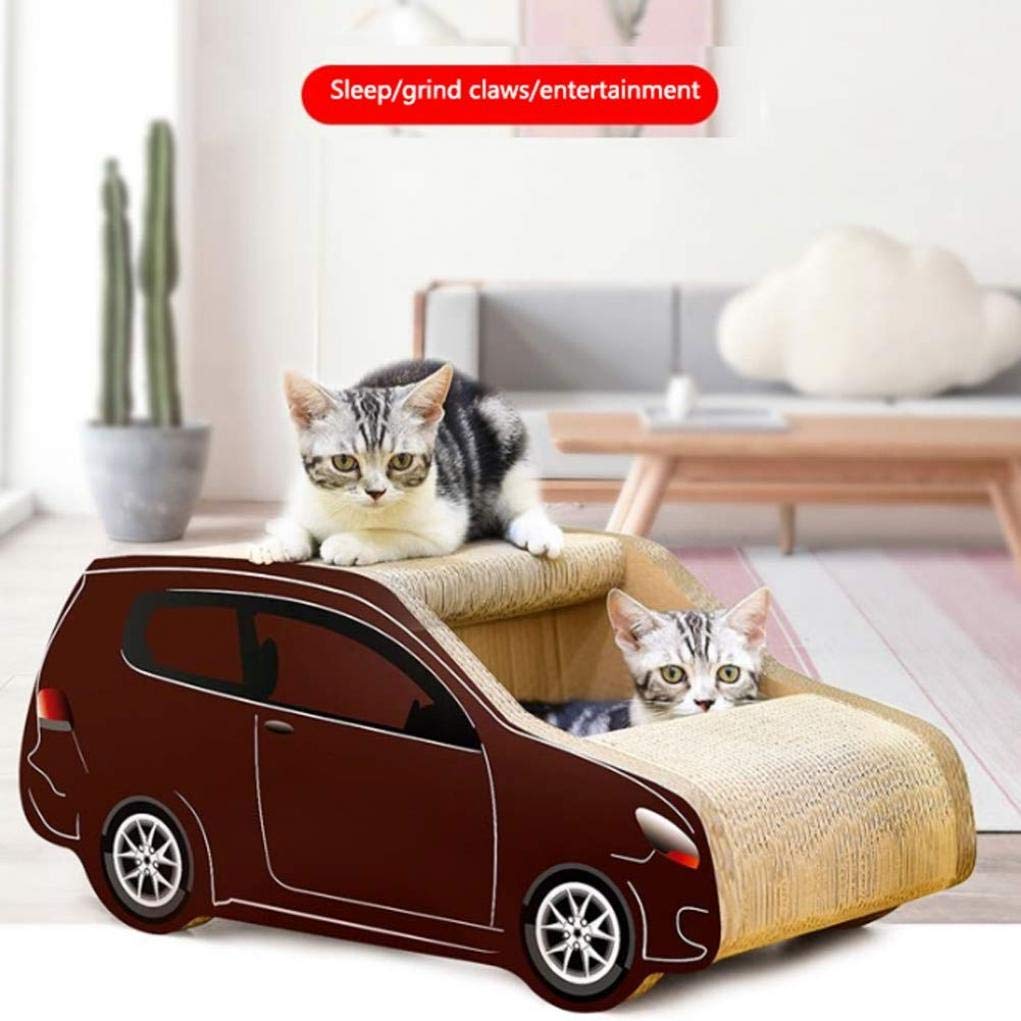 Brown Car-Shaped Cat Scratcher - Corrugated Cardboard Scratching Board & Lounge Bed Toy House for Cats | Durable Pet Furniture for Play, Rest & Nail Care | Perfect for Home, Office & Pet-Friendly Spaces