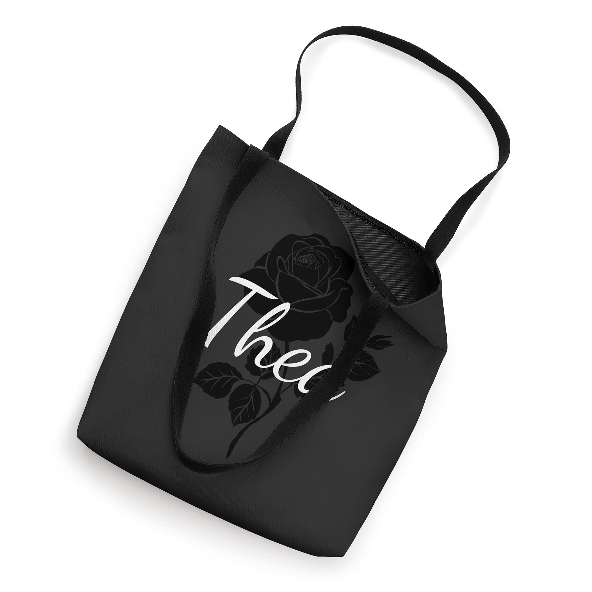 Custom Black Rose Gray Floral Personalized Tote Bag - Thea - Unique Gift for Women, Mom, Friend - Perfect for Shopping, Work, Travel & Daily Use