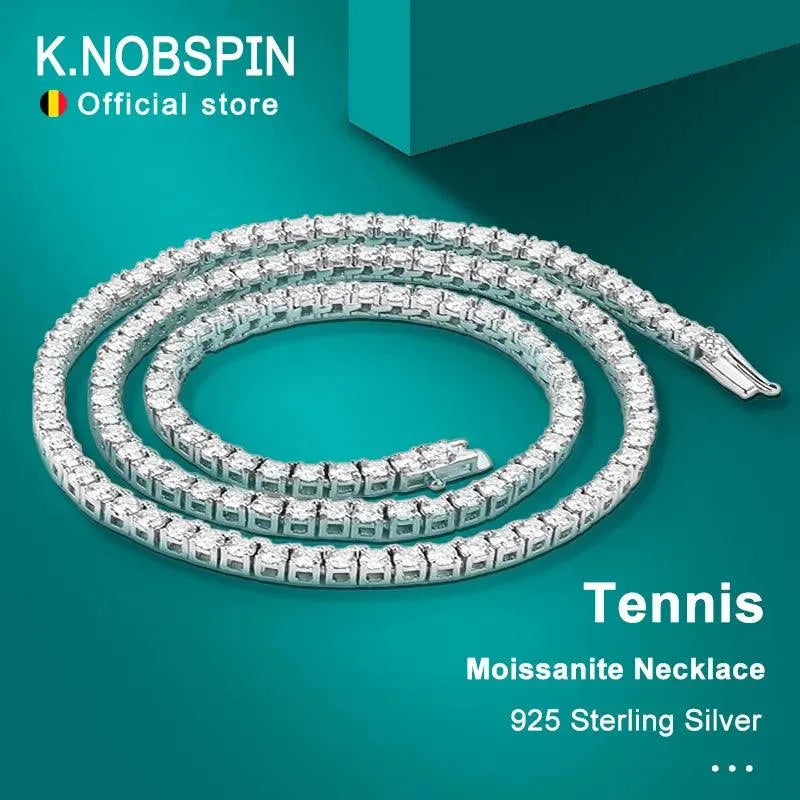 KNOBSPIN 925 Sterling Silver Moissanite Tennis Necklace for Women - 4mm Genuine Moissanite Stones with GRA Certificate - Elegant Fine Jewelry for Weddings, Parties & Special Occasions