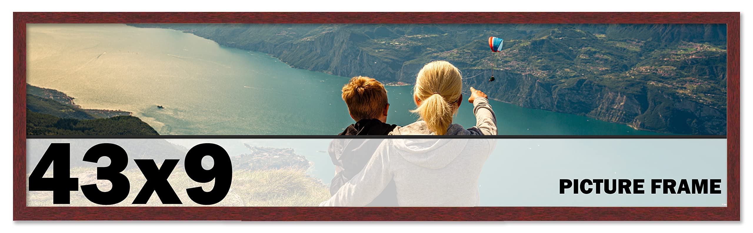 CountryArtHouse 43x9 Inch Solid Wood Picture Frame - Brown Mahogany Wooden Frame Kit with UV Acrylic Plexiglass, Acid-Free Foam Backing & Hanging Hardware - Perfect for Wall Art, Family Photos, and Home Decor