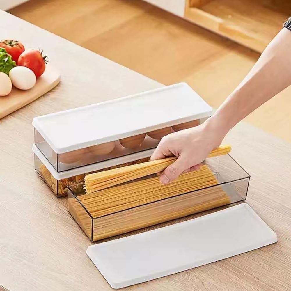 4-Pack Clear Plastic Pasta Storage Containers - Airtight Food Grade Spaghetti & Noodle Organizer with Lids for Pantry | Perfect for Meal Prep, Kitchen Organization & Bulk Food Storage