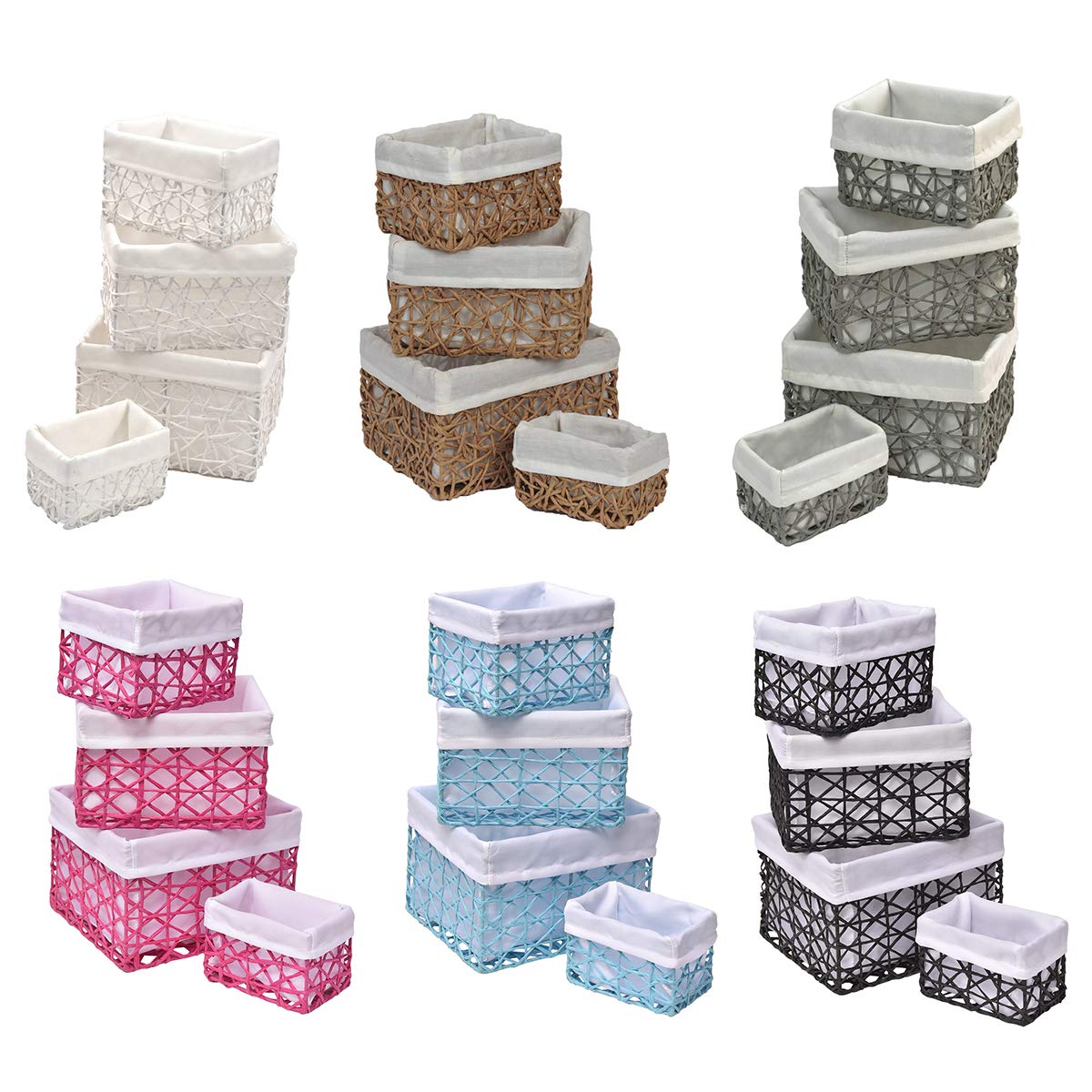 Eco-Friendly Paper Rope Storage Baskets Set of 4 - Handwoven Organizer Bins for Home, Office, Nursery & Closet Organization | Perfect for Laundry, Toys, Blankets & Decor