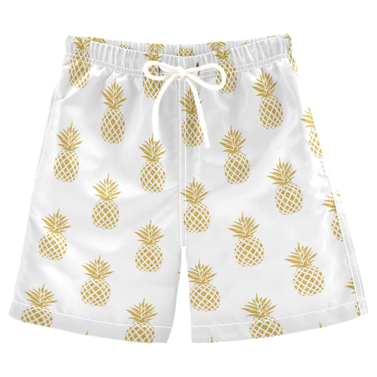 Boys' Swim Trunks with Mesh Lining - Pineapple Print Toddler Swim Shorts for Beach & Pool (8-14 Years) | Quick-Dry Board Shorts for Summer Water Activities