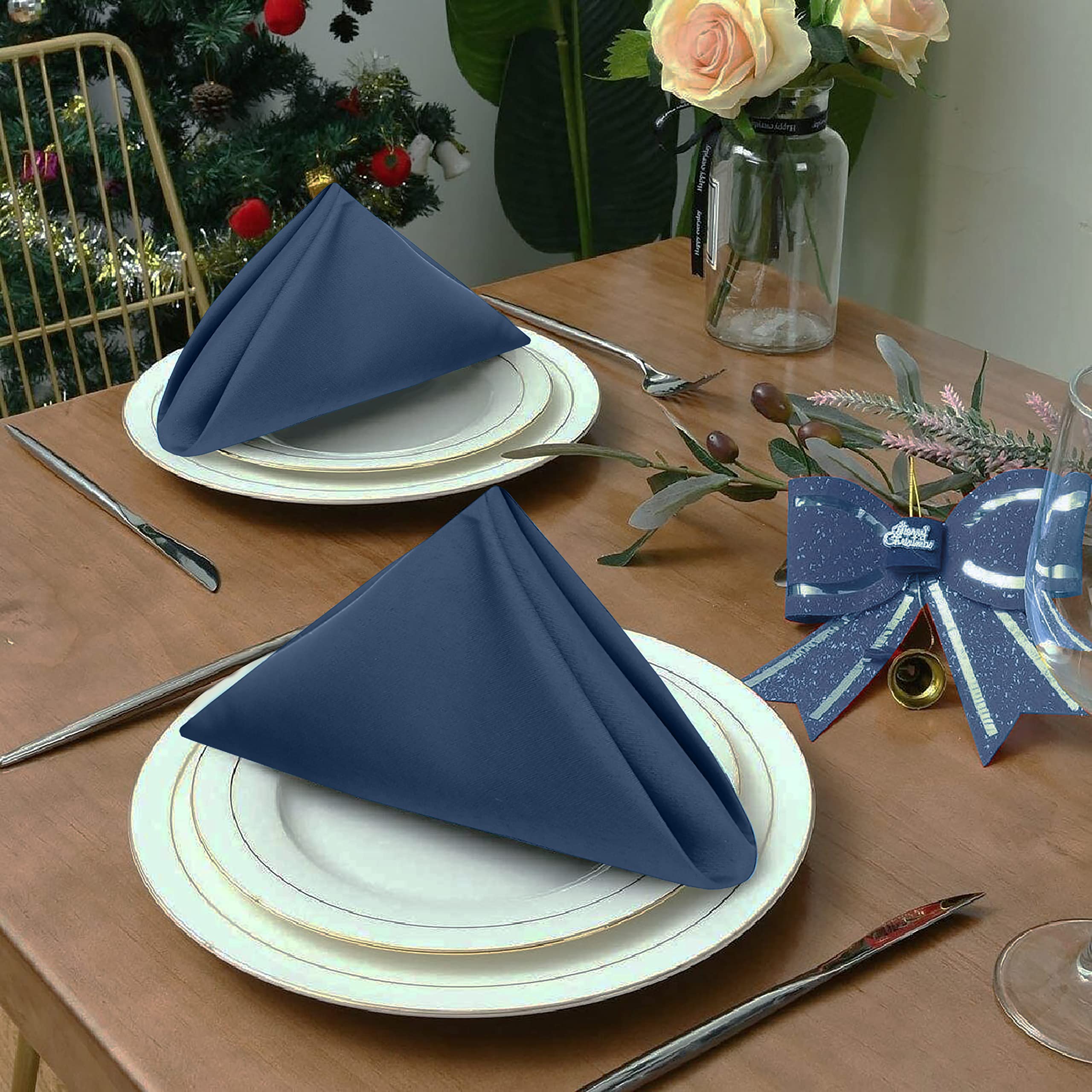 Premium 12-Pack 18x18 Inch Cotton Blend Cloth Napkins - Soft, Durable & Absorbent Washable Dinner Napkins for Restaurants, Weddings, Parties & Everyday Use - Navy Blue Table Linens for Elegant Dining & Special Occasions