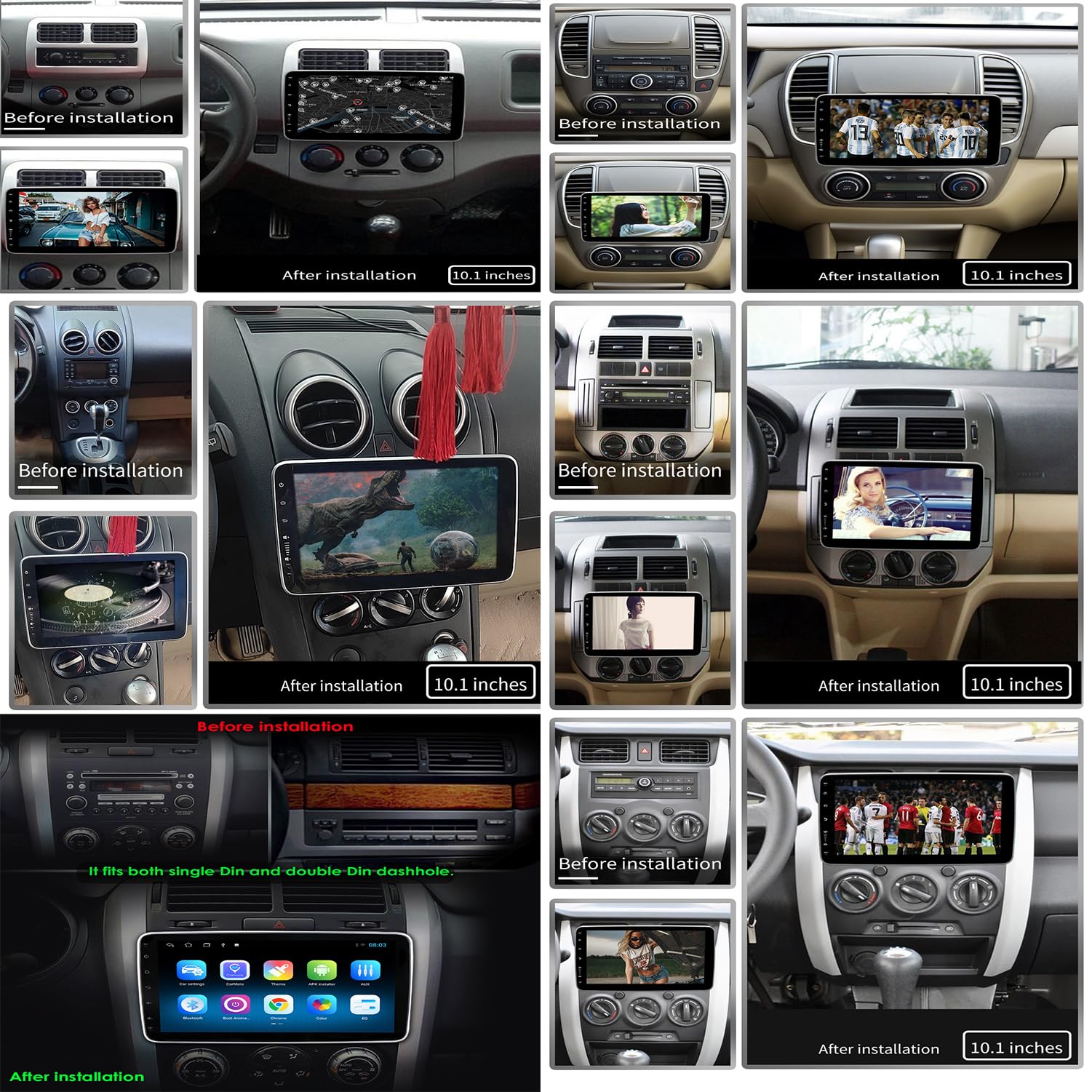 1 Din Android 13 Car Stereo with Wireless CarPlay & Android Auto - 10.1