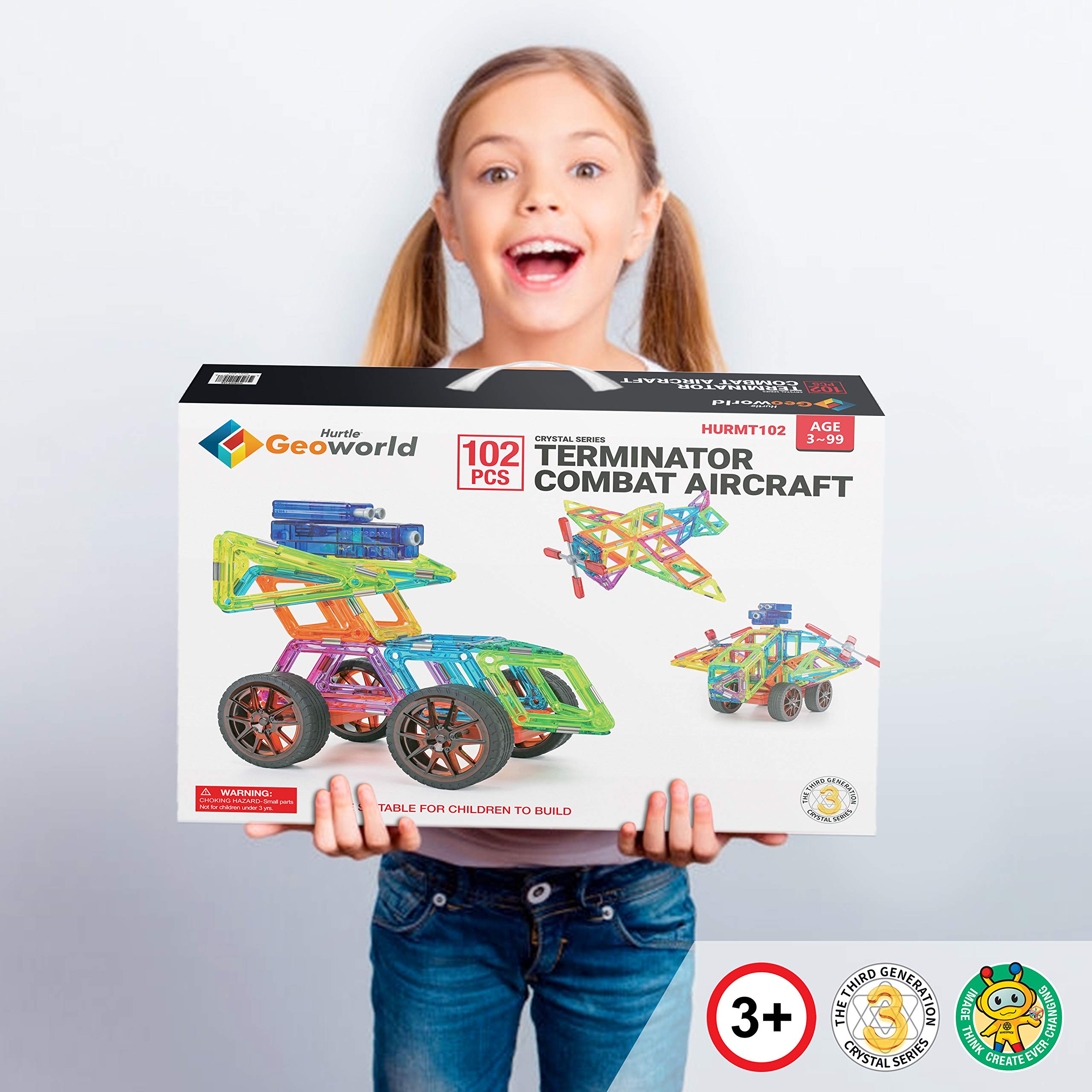 Magnetic Building Blocks for Kids - 102pcs Educational STEM Toys with Car Accessories, Safe Preschool Learning Toys for 3+ Year Old Boys & Girls | Creative Play, Classroom Activities, Birthday Gifts - Hurtle HURMT102