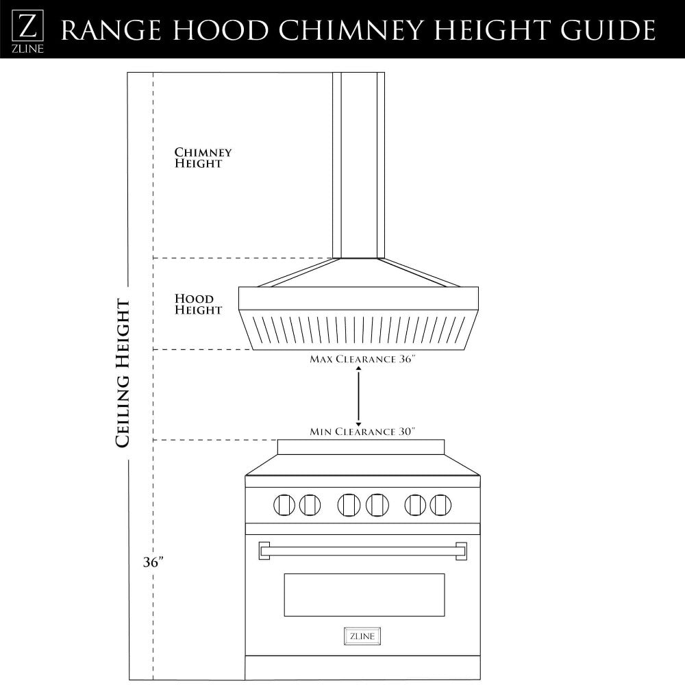 ZLINE KN4 Stainless Steel and Glass Convertible Wall Mount Range Hood - 36 Inch Kitchen Ventilation for Gas & Electric Stoves - Perfect for Modern & Farmhouse Style Kitchens