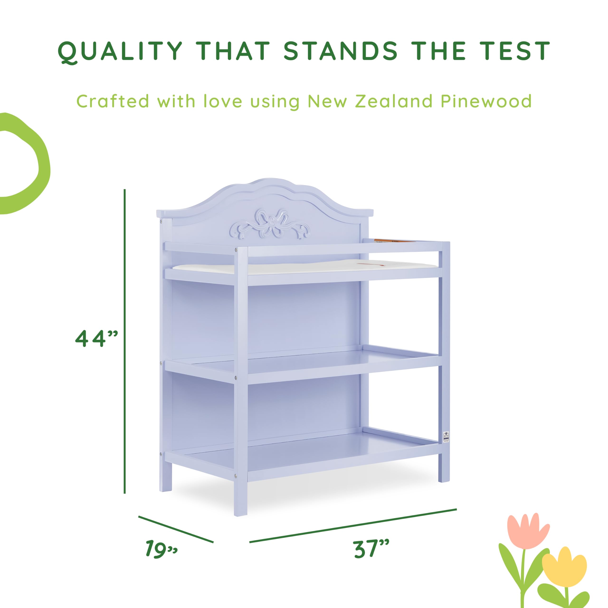 Lavender Jasmine Baby Changing Table with Fixed Shelves, 1