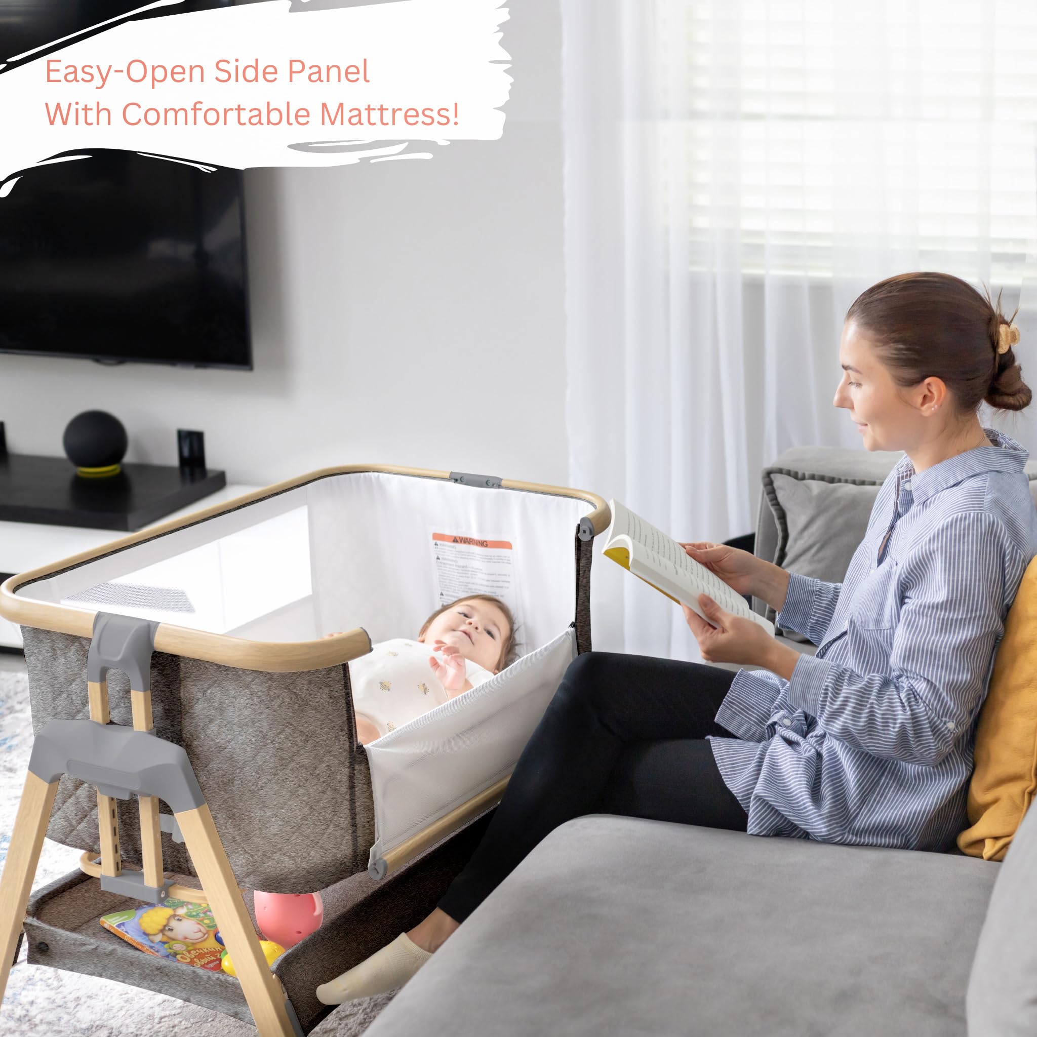 3 in 1 Portable Baby Bassinet with Wheels - Adjustable Bedside Sleeper Crib for Newborns & Infants with 7 Height Settings, Foam Mattress & Storage Basket | Includes Carry Bag | Perfect for Nursery, Bedroom & Travel