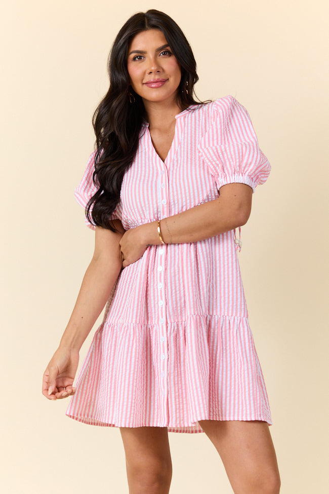 Faith In You Coral Striped Collar Mini Dress for Women - Summer Beach Party, Date Night & Vacation Outfit
