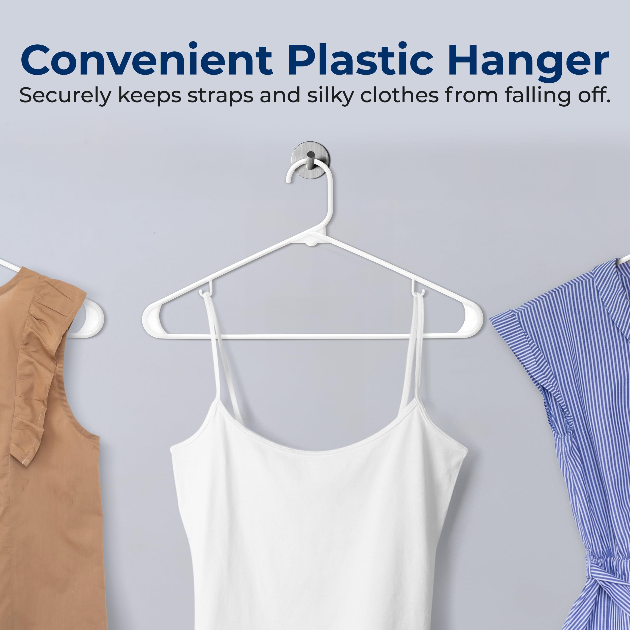 SereneLife 200 Pack White Plastic Hangers - Heavy Duty Closet Organizers with Non-Slip Design & Built-in Strap Hooks - Space Saving Tubular Clothes Hangers for Wardrobe, Laundry Room, and Retail Stores