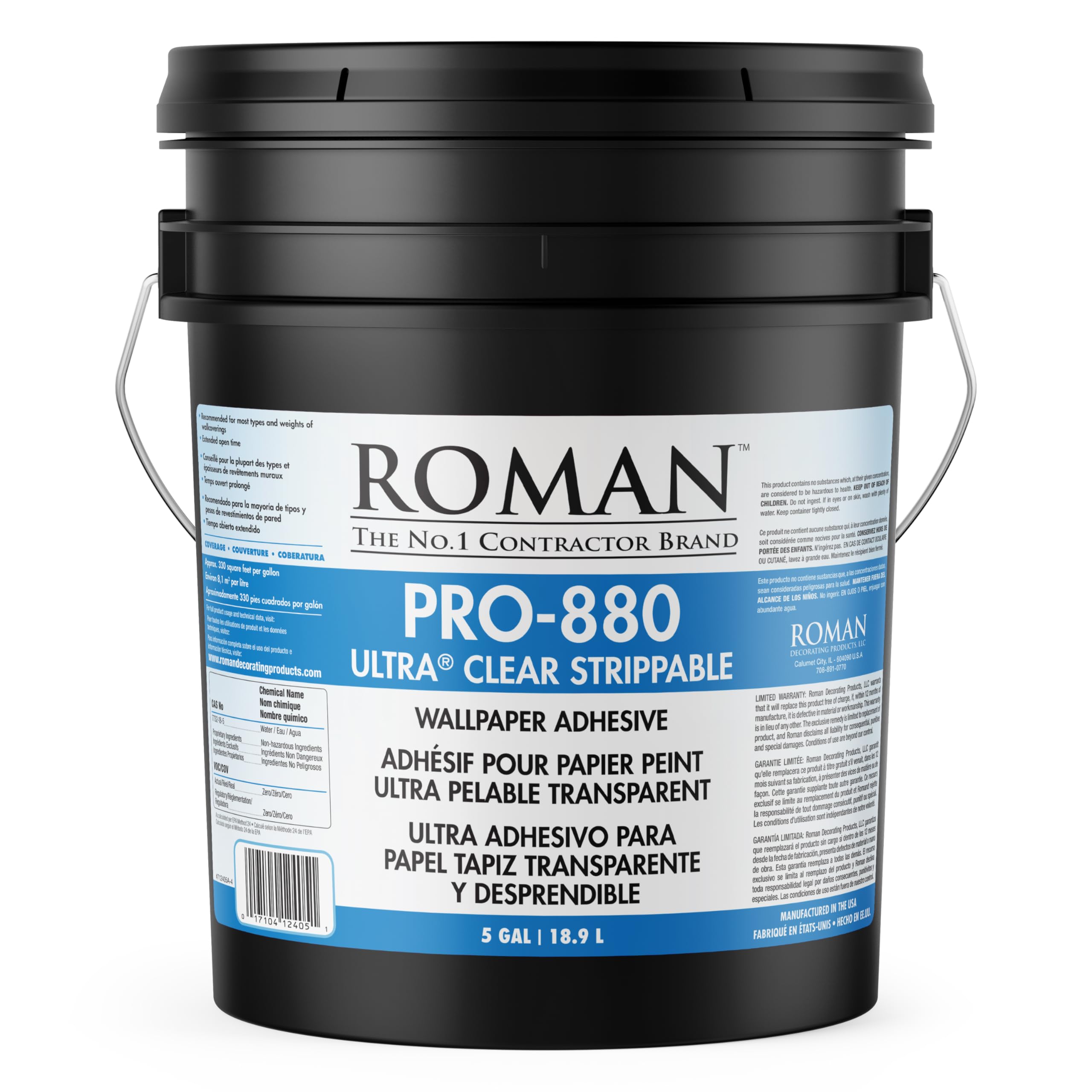 Ultra® Clear Strippable Wallpaper Adhesive PRO-880 (5 Gallons - Covers 1,650 sq. ft.) - Easy Peel Removable Glue for Wallpaper Installation & Home Renovation Projects