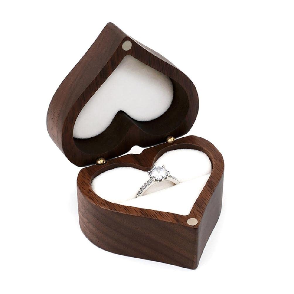 Milue Wood Ring Box - Wedding Jewelry Holder for Proposal & Birthday Gifts
