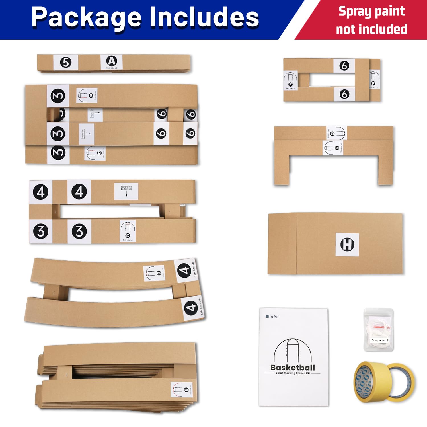 Basketball Court Stencil Kit - Reusable Driveway Marking Template with Clear Instructions for High School & Home Use | Perfect for DIY Backyard, Driveway & Outdoor Basketball Courts