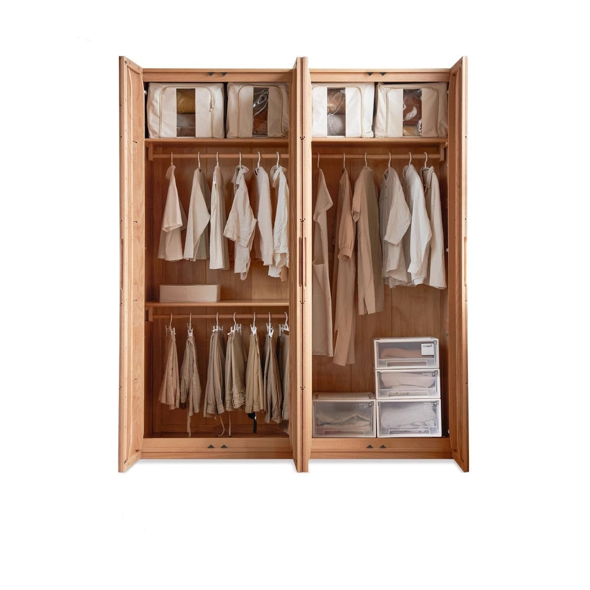 Solid Oak Wood Wardrobe with High Doors - Spacious Storage for Bedroom, Closet & Home Organization
