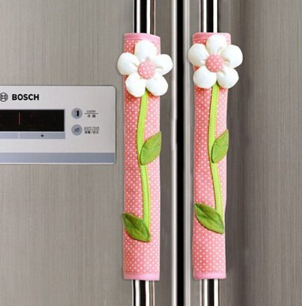 FLYPARTY 2-Pack Handle Covers - Soft Fabric Protector for Kitchen Appliances (Fridge, Microwave, Dishwasher, Freezer, Oven) - Prevent Drips, Smudges & Fingerprints - Dustproof & Easy to Clean (Pink) - Perfect for Modern Kitchens & Busy Households