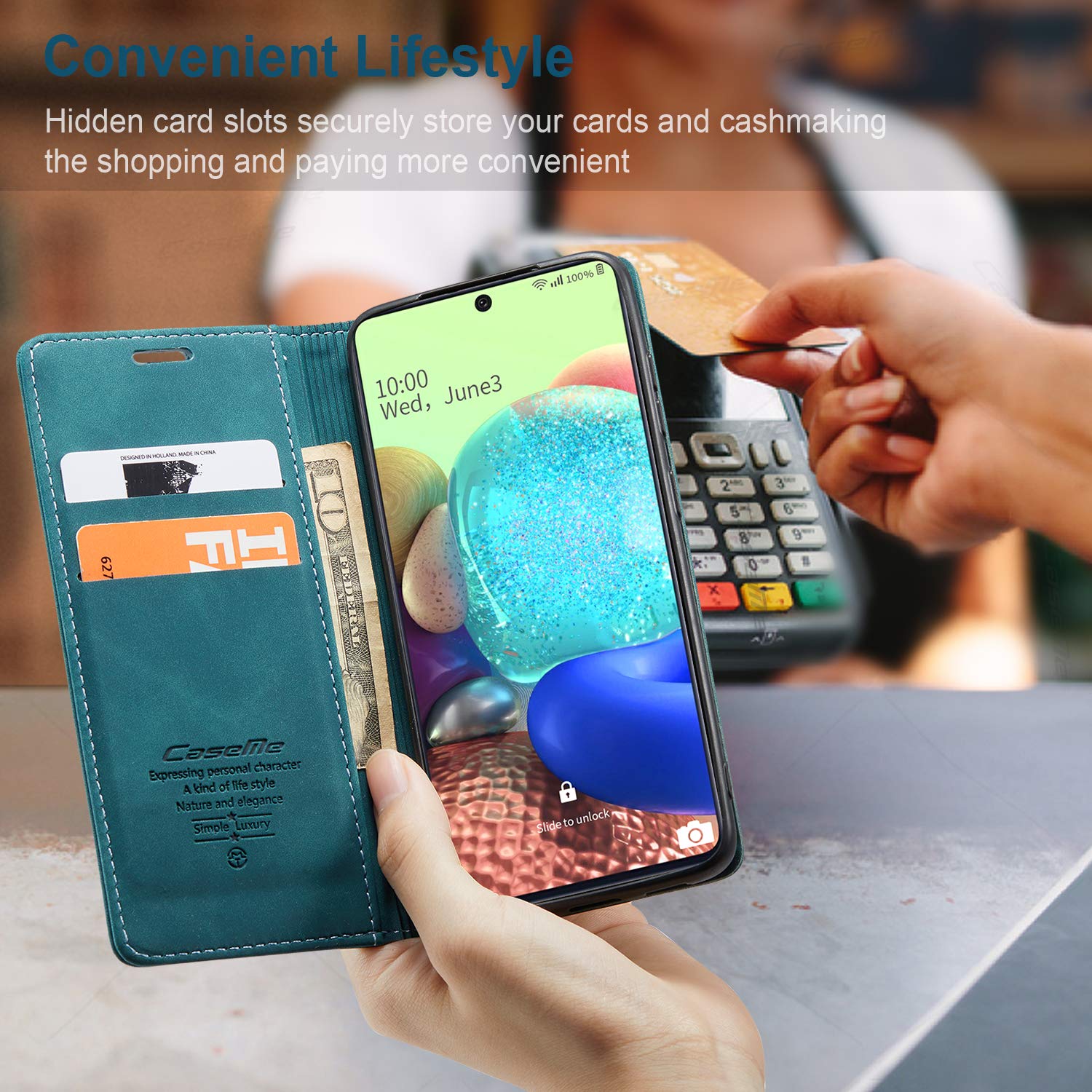 Samsung Galaxy A71 5G Leather Wallet Case with Card Holder & Kickstand - Magnetic Flip Cover for 6.7 Inch A71 5G (Blue) | Perfect for Work, Travel & Daily Protection