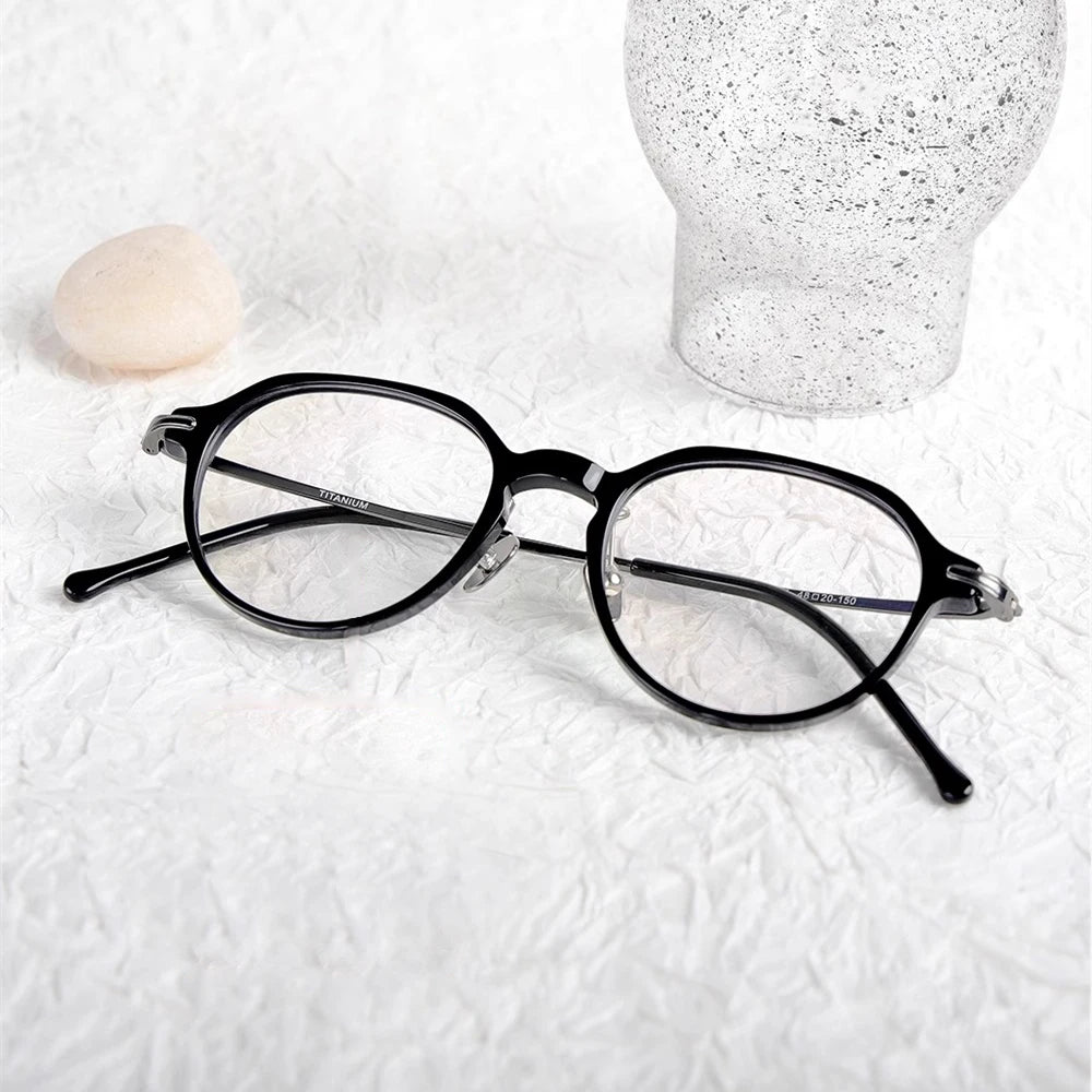Unisex Black Titanium Acetate Full Rim Flat Top Oval Eyeglasses Frame 19834 | Lightweight & Durable | Perfect for Work, Reading & Fashion Accessories