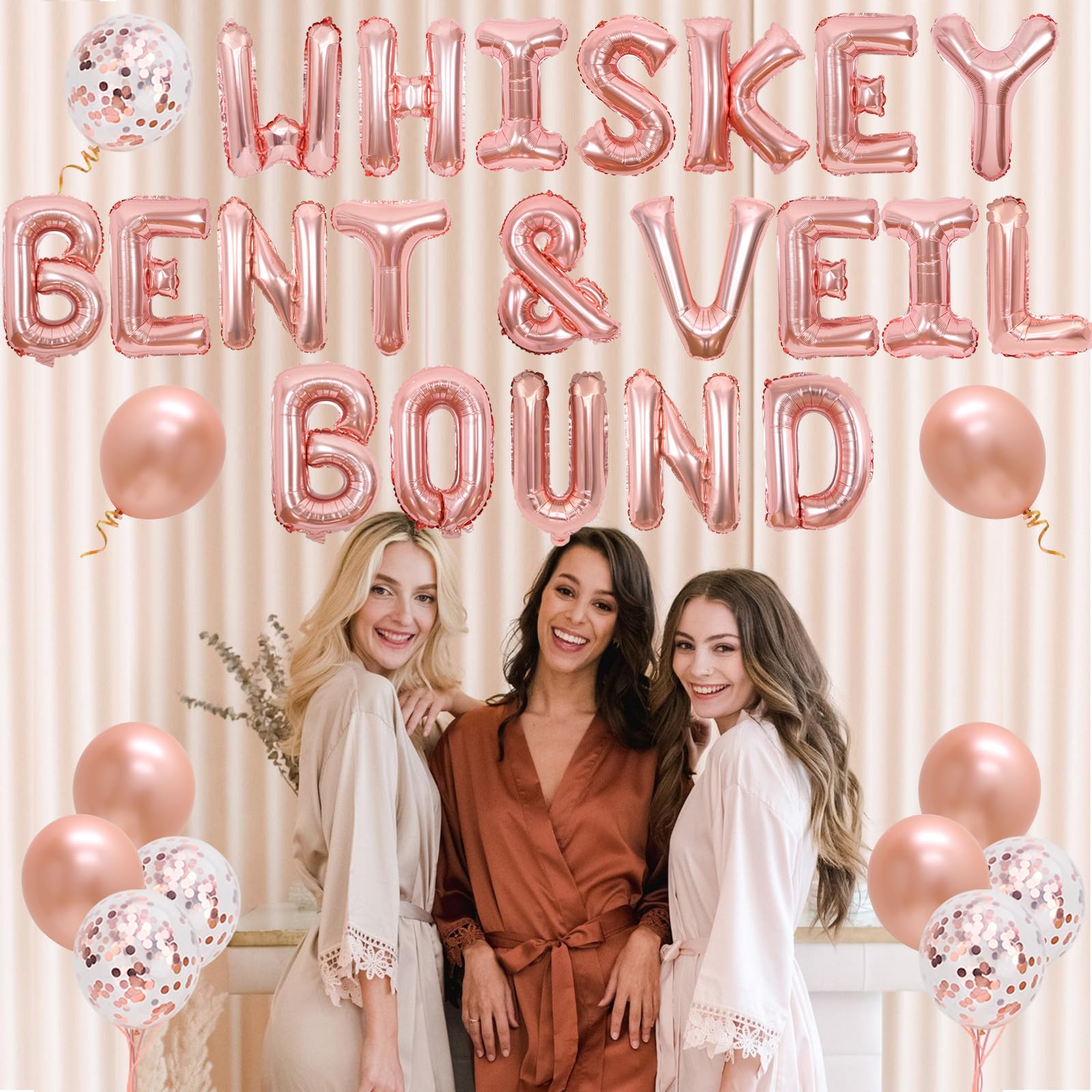 Rose Gold Nashville Bachelorette Party Decorations - Whiskey Themed Bachelor Supplies with Naughty Banner, Diamond Ring & Bottle Foil Balloons for Bridal Shower, Engagement Party & Girls Night Out