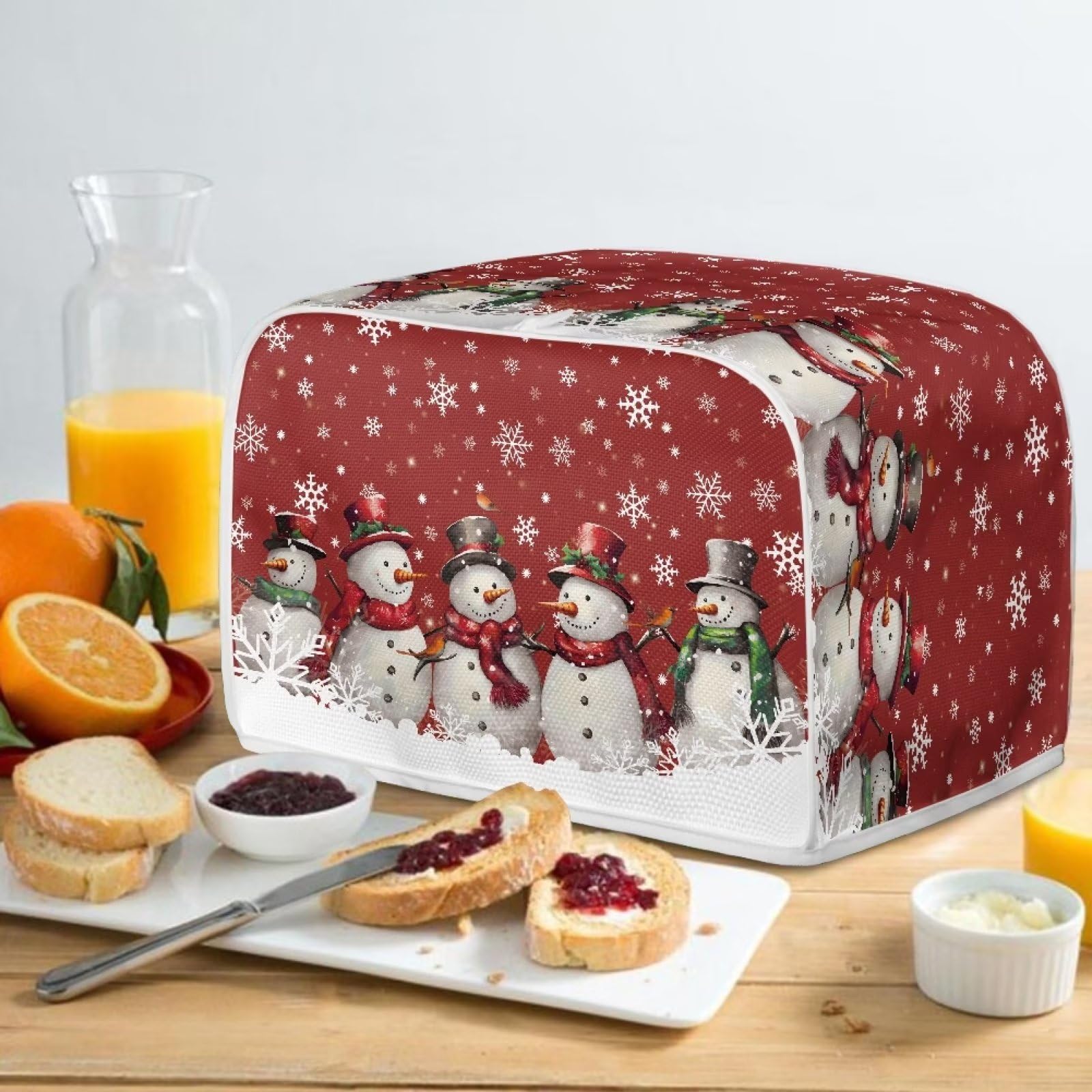Christmas Snowman Printed Bread Machine Cover, 4 Slice Toaster Cover, Anti-Dust Kitchen Appliance Protector for Baking Accessories, Perfect for Holiday Kitchen Decor