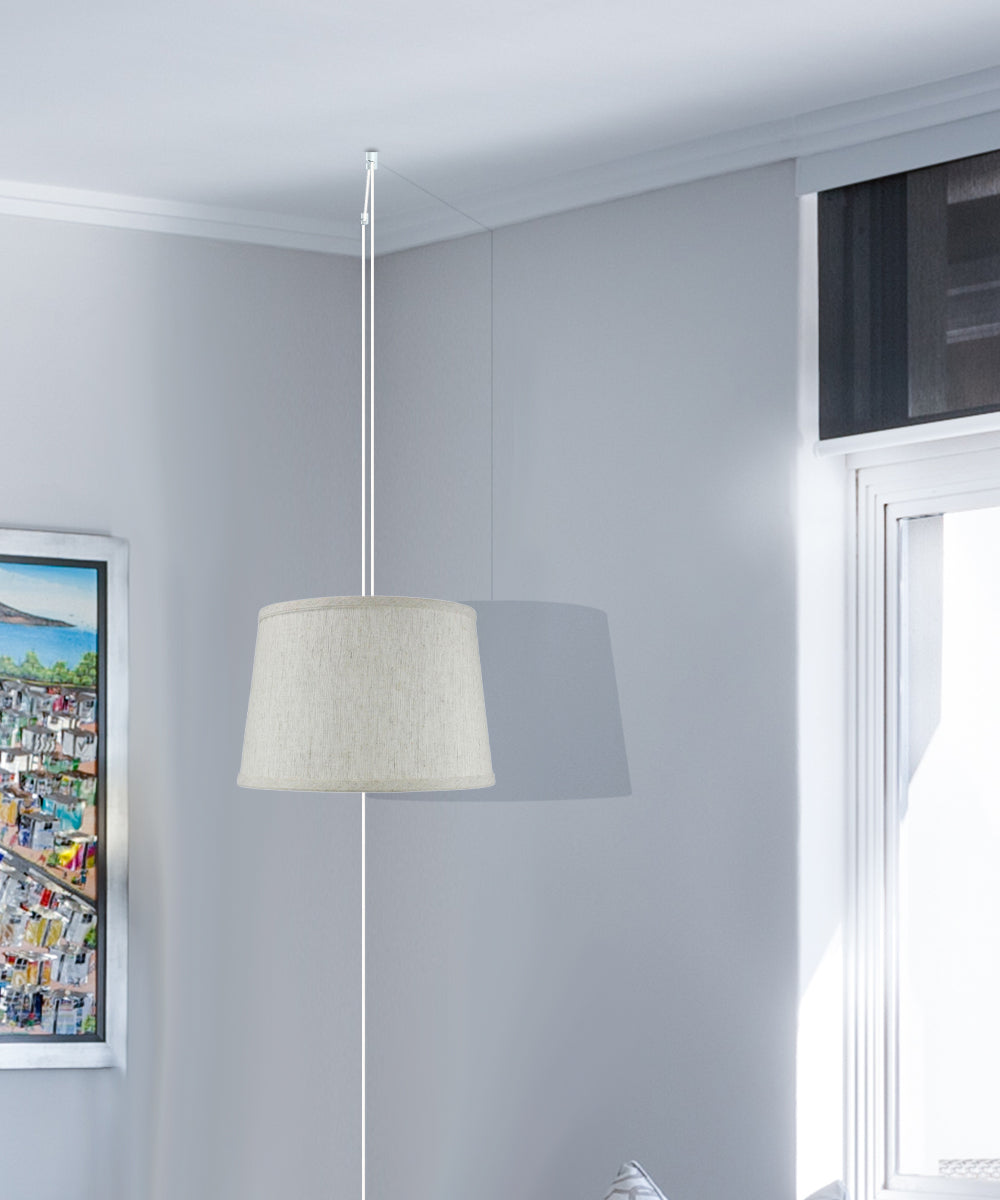 12W Plug-In Pendant Light with Textured Oatmeal Shade & White Cord - Perfect for Kitchen Island, Dining Room, or Bedroom Lighting