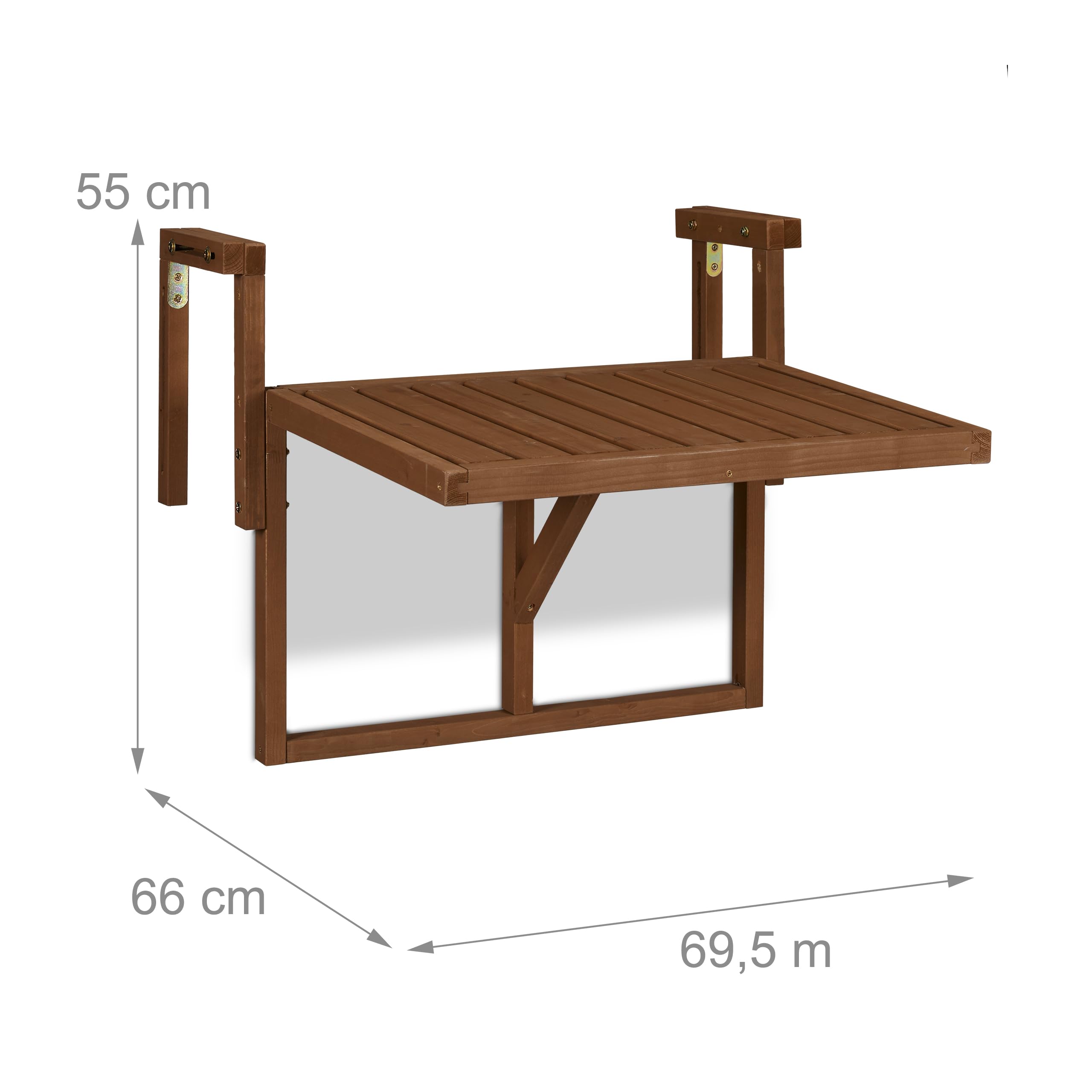 Adjustable Hanging Balcony Table - 60x45cm Foldable Wooden Deck Table for Small Spaces, Perfect for Outdoor Terrace, Patio & Garden Use - Brown