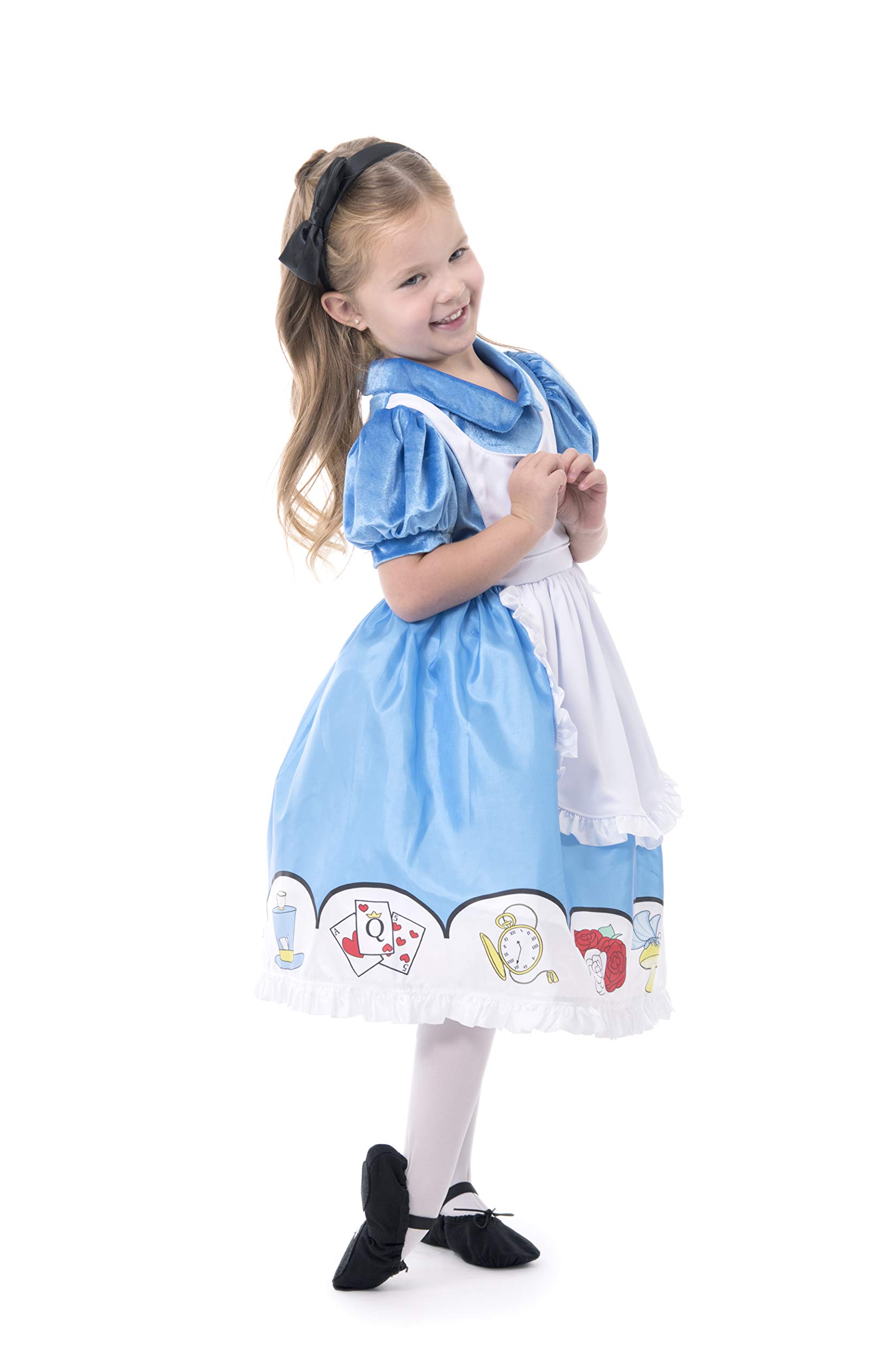 Little Adventures Alice with Headband Dress Up Costume for Girls - Kids Pretend Play, Tea Party & Halloween Costume