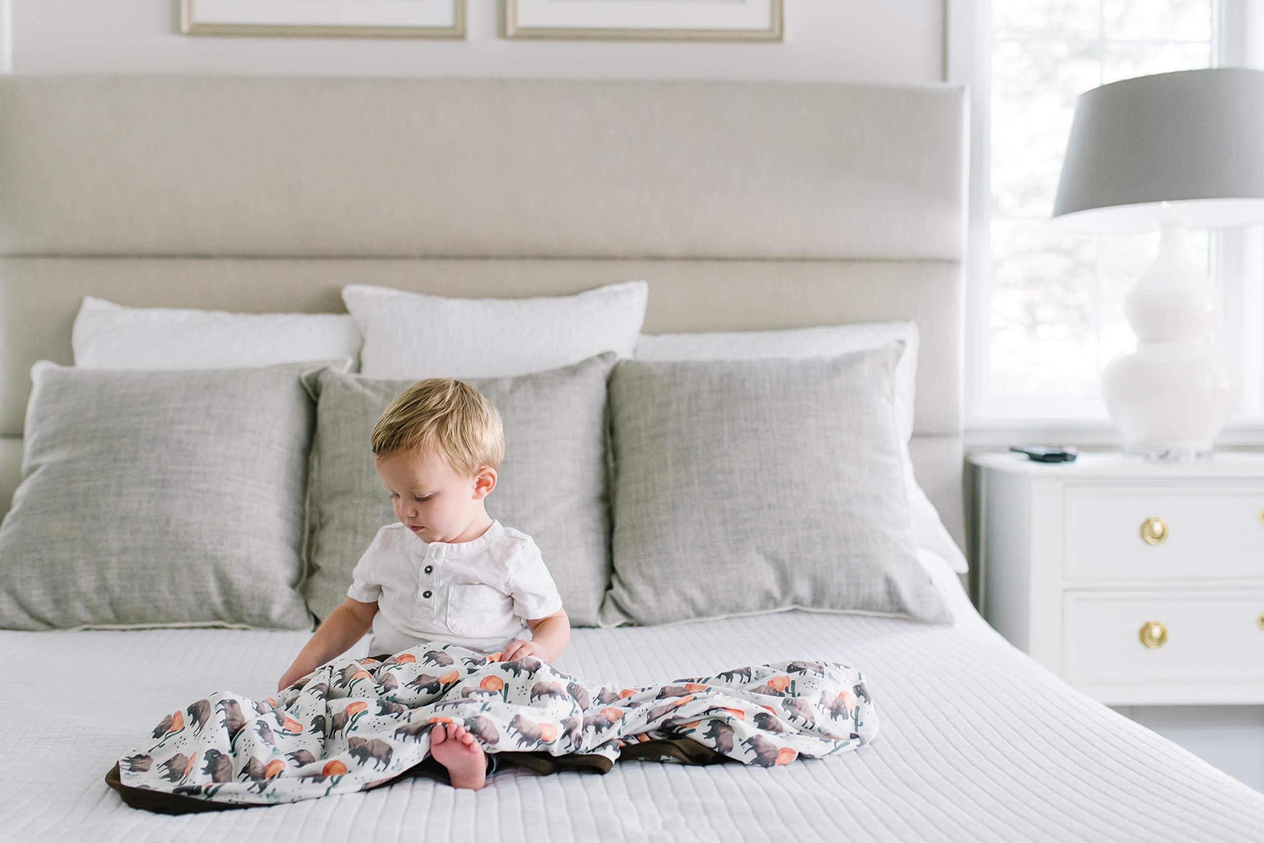 Premium Large Knit Baby Blanket - 3 Layer Stretchy Quilted Blanket for Newborns & Toddlers | Soft & Cozy Nursery Essential | Perfect for Swaddling, Stroller, Car Seat & Crib | Copper Pearl Bison Design