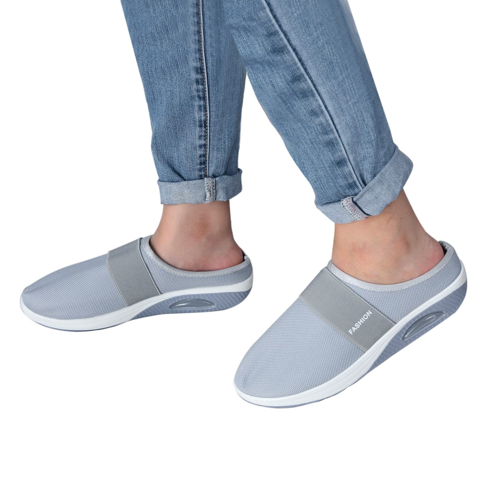 Breathable Mesh Walking Mules Sneakers for Women - Wide Width Comfortable Tennis Shoes, Casual Dress Wedge Sneakers with Steel Toe | Perfect for Work, Gym & Daily Wear