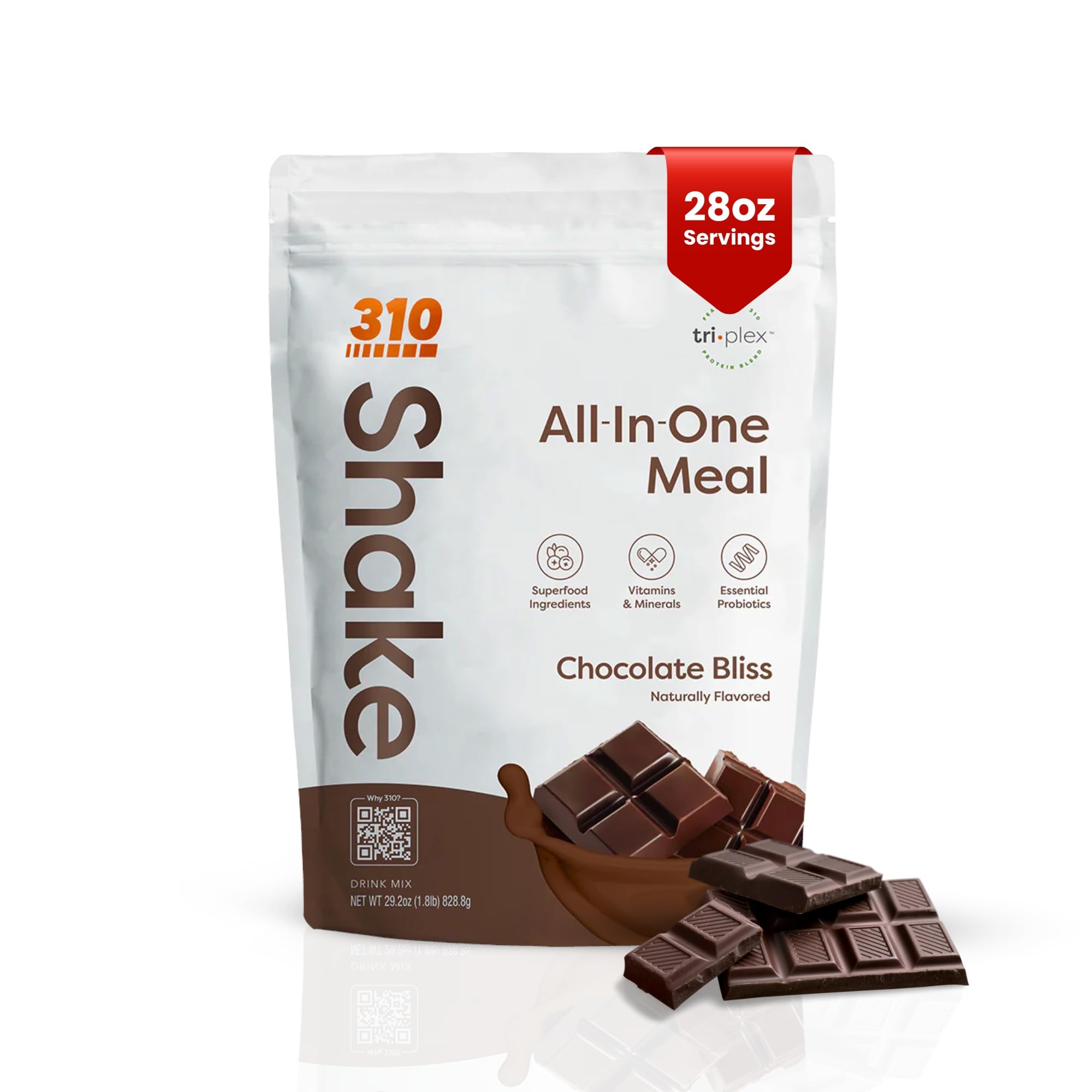 310 Nutrition All-in-One Meal Replacement Shake - Vegan Superfood Blend with Natural Sweeteners, Low Carb, Keto & Paleo Friendly, Gluten-Free, 26 Vitamins & Minerals, Chocolate Bliss (28 Servings) | Perfect for Weight Loss, Post-Workout Recovery & Busy Lifestyles