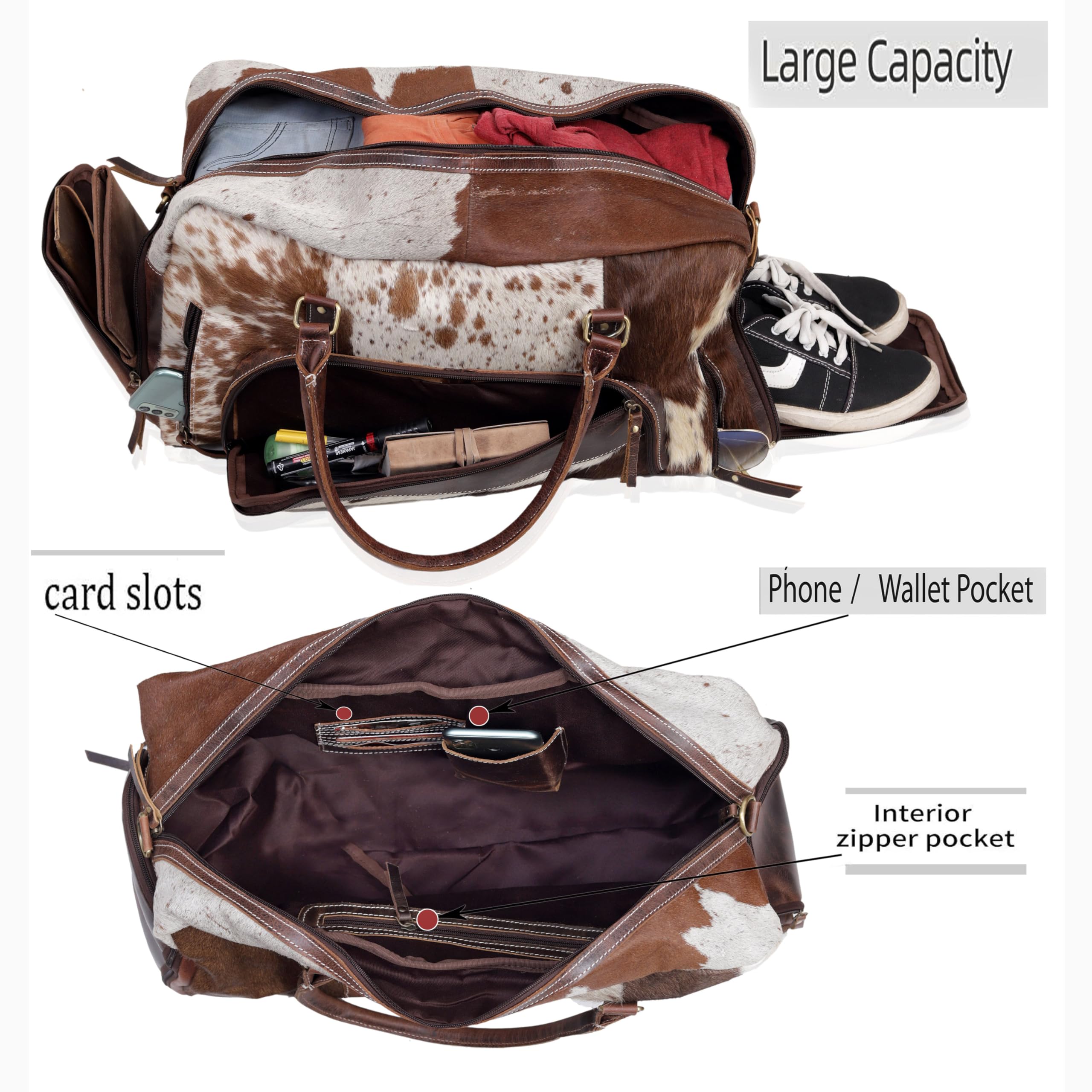 Premium Cowhide Duffel Bag - Large Unisex Travel Bag with Shoe Compartment | Durable Brown Leather Gym Bag for Men & Women | Perfect for Weekend Getaways, Business Trips & Sports Gear Storage (Duffel Style 2)