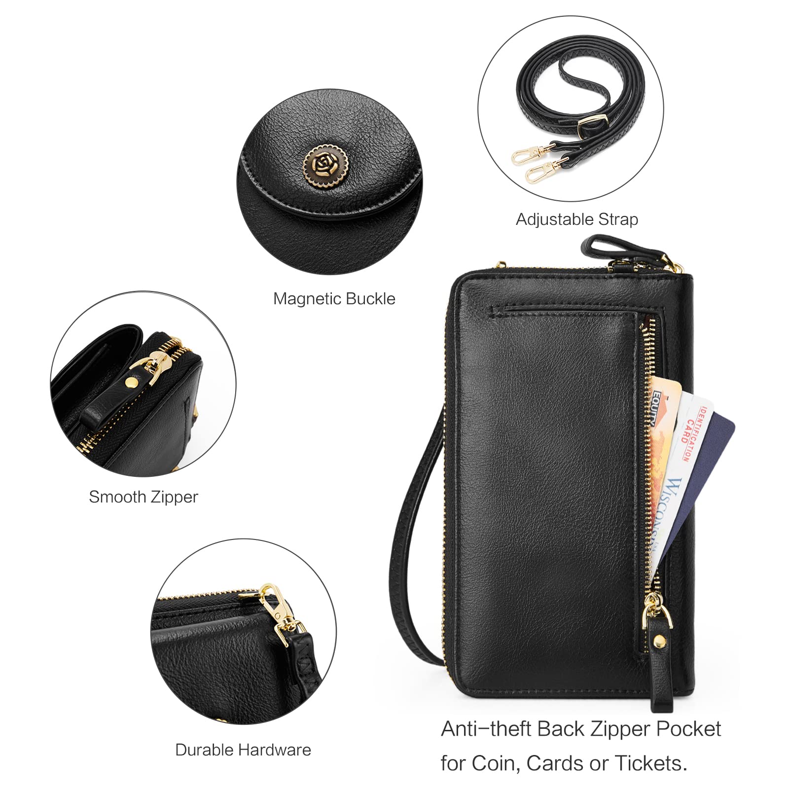 BROMEN Vegan Leather Small Crossbody Phone Purse for Women - RFID Blocking Credit Card Holder Wallet - Perfect for Travel, Shopping & Everyday Use