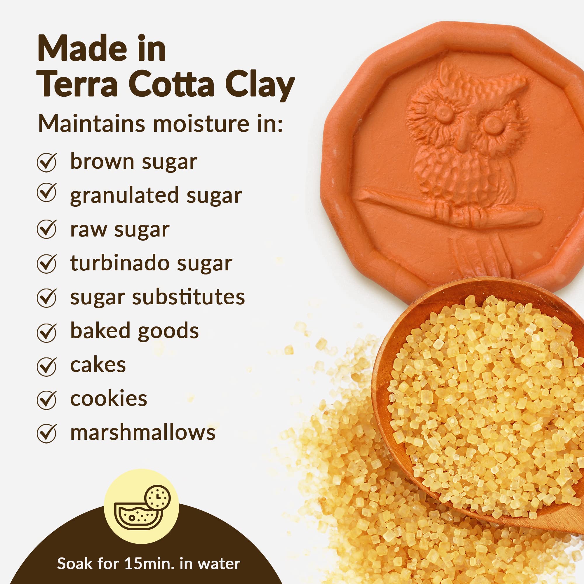 JBK Pottery Brown Sugar Saver - Terra Cotta Humidifying Stone Keeps Brown Sugar Soft - Natural Clay Moisture Absorber for Food & Spices - Honeycomb Design - Perfect for Baking, Coffee & Tea Storage