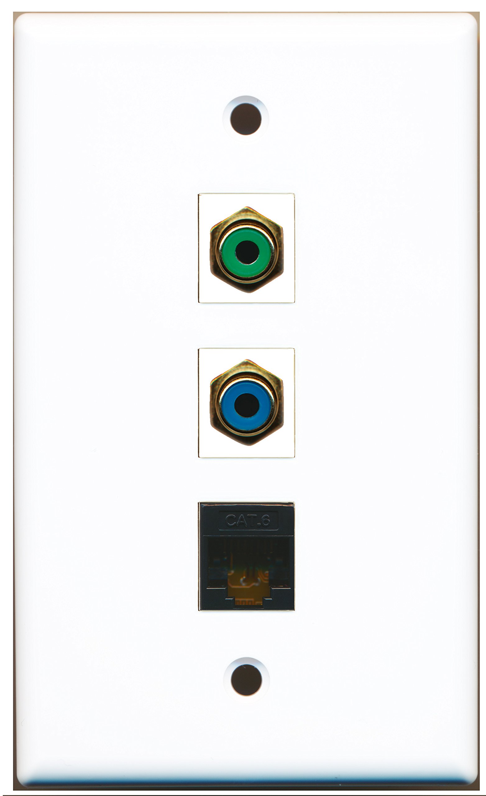 RiteAV 1 Port RCA Green & Blue + Cat6 Ethernet Wall Plate - Home Theater & Networking Wall Plate for AV & Internet Connections