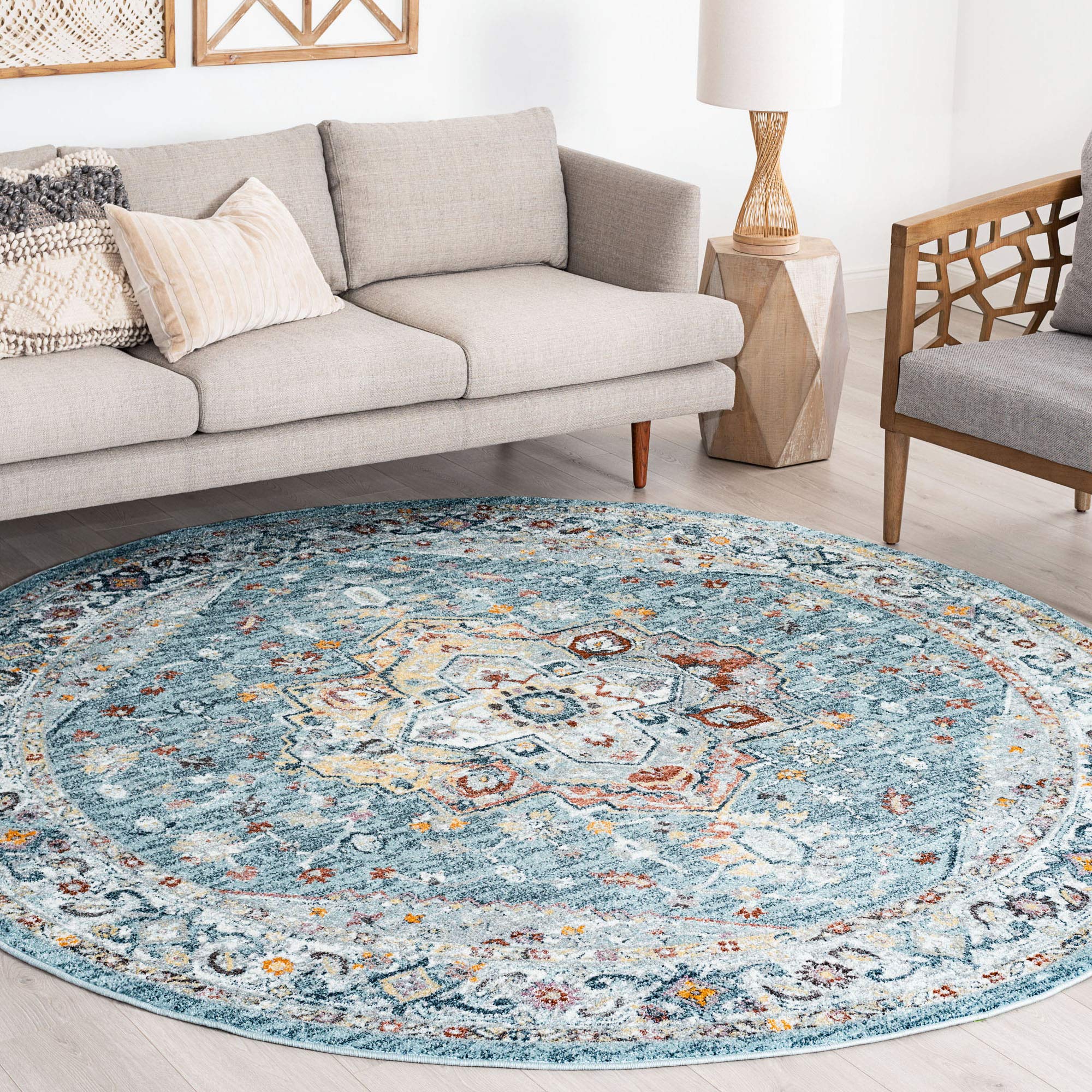Kinsley Gray Blue 6ft Round Rug - Soft Modern Area Rug for Living Room, Bedroom, Dining Room & Kitchen - Non-Slip Indoor Entryway Carpet - Perfect for Cozy Home Decor & Large Spaces (Alfombras para Salas Grandes)