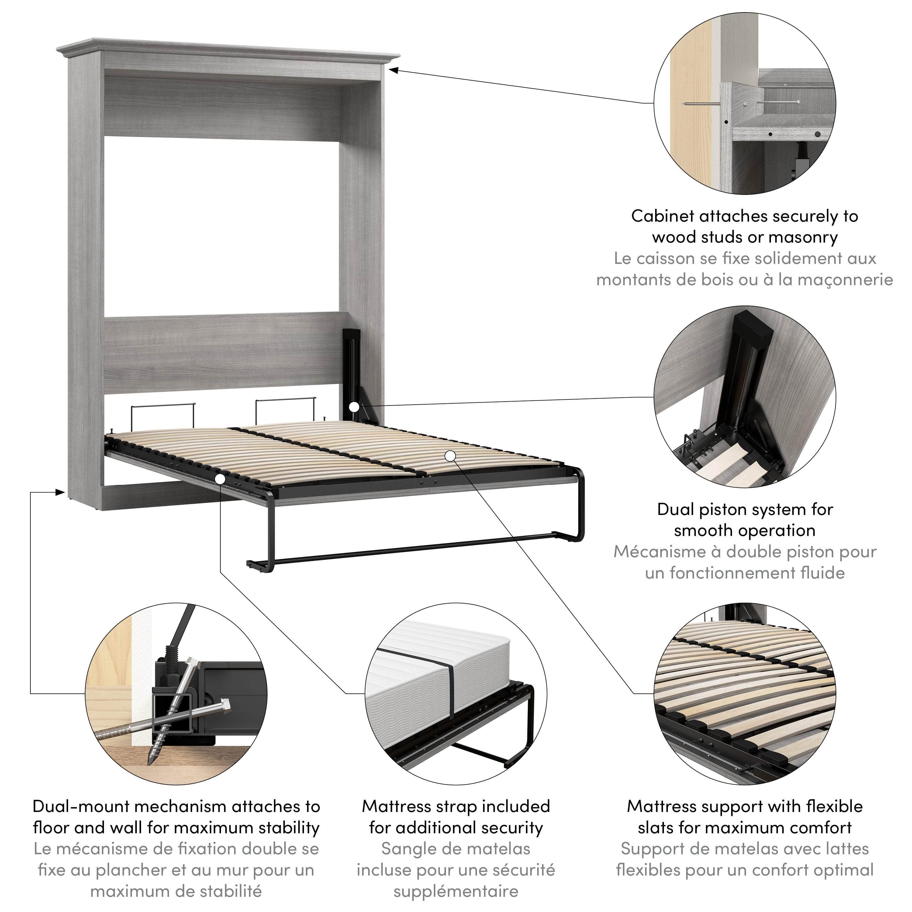 Space-Saving Full Size Murphy Bed with 3 Color Options - Perfect for Small Apartments, Guest Rooms & Home Offices