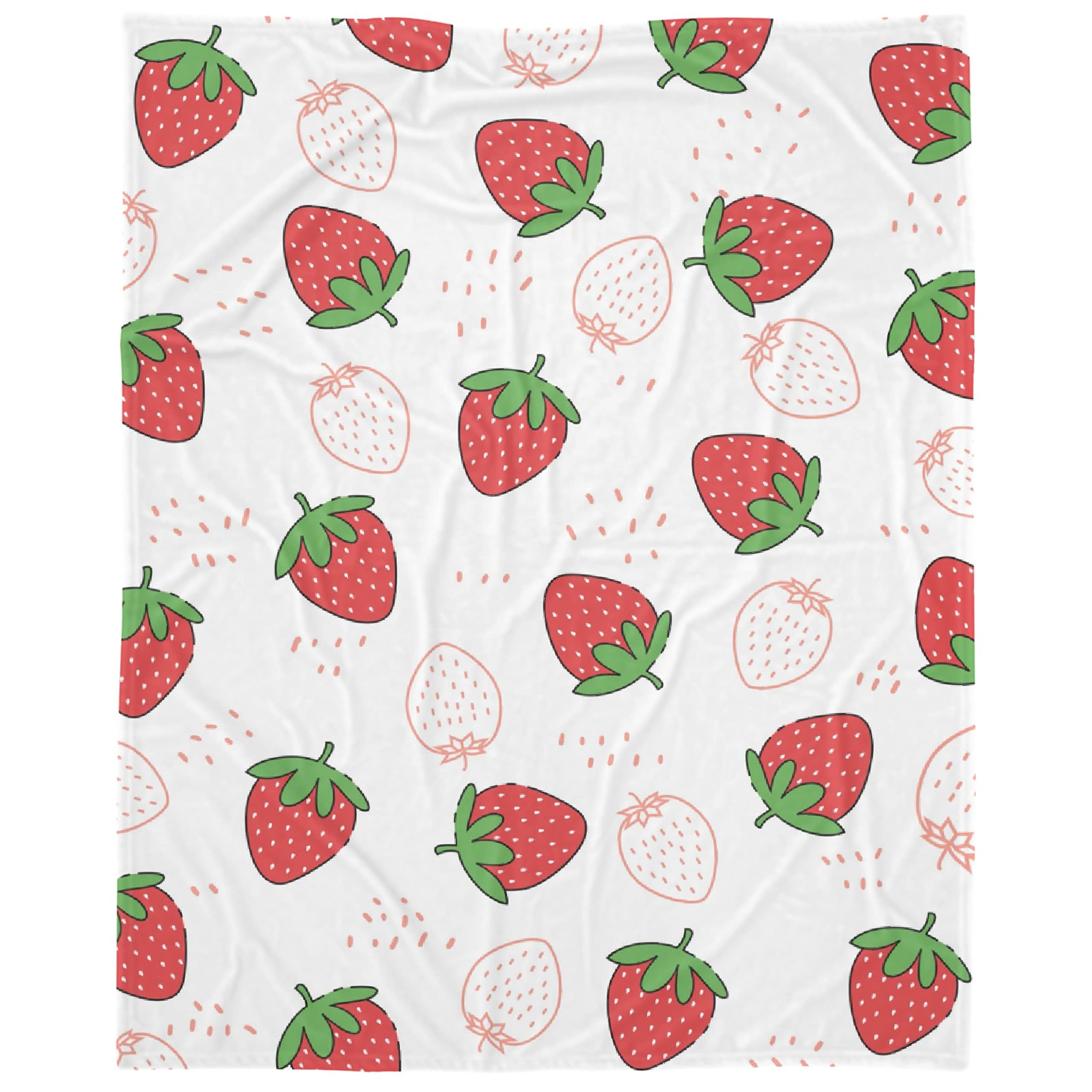 Strawberry Print Fleece Blanket - Super Soft Plush Throw 120