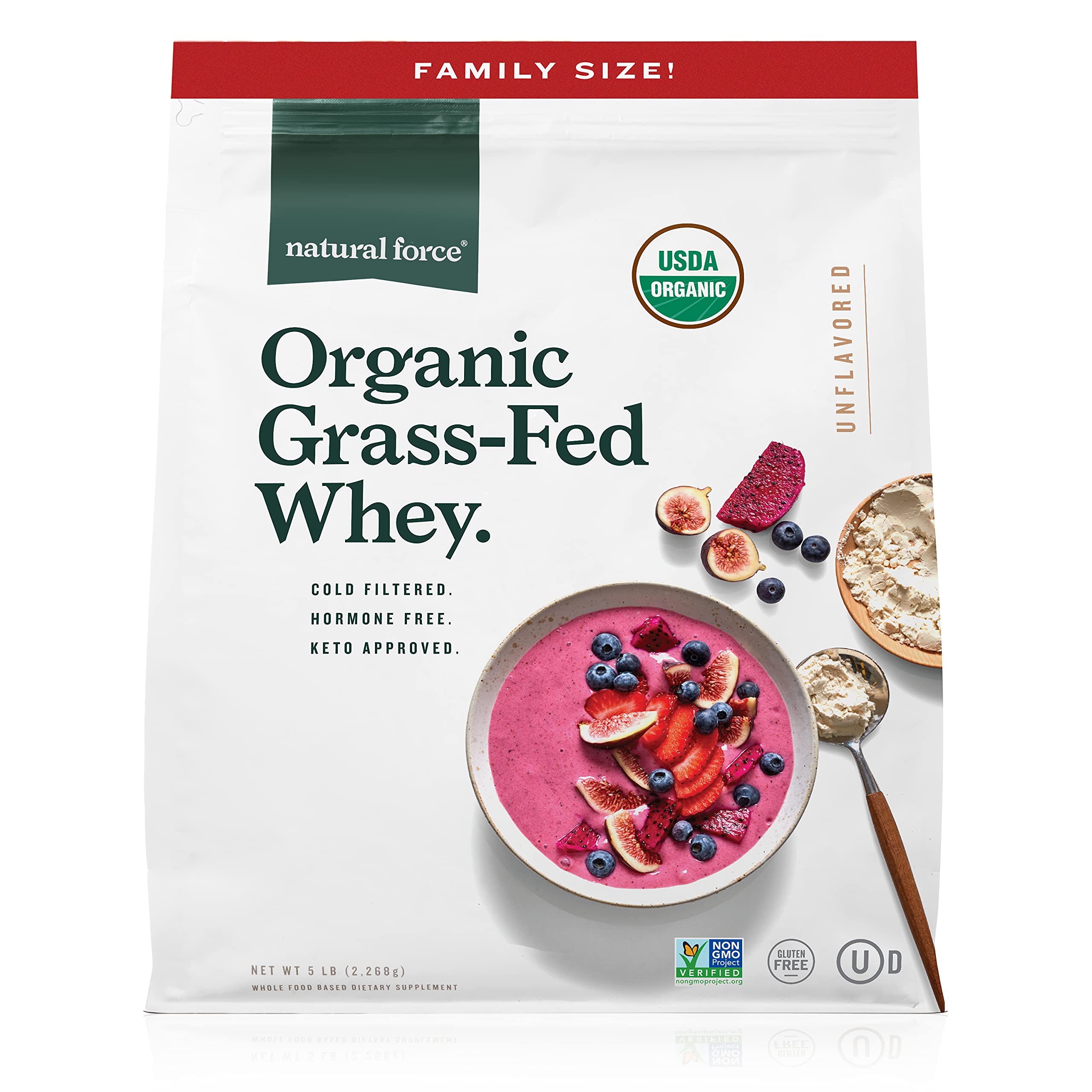 Grass Fed Organic Whey Protein Powder – Non-GMO, Humane Certified, Lab Tested for Toxins – Pure Unflavored A2 Protein – Keto, Low Carb & Kosher Friendly – 5lb for Post-Workout Recovery & Healthy Lifestyle