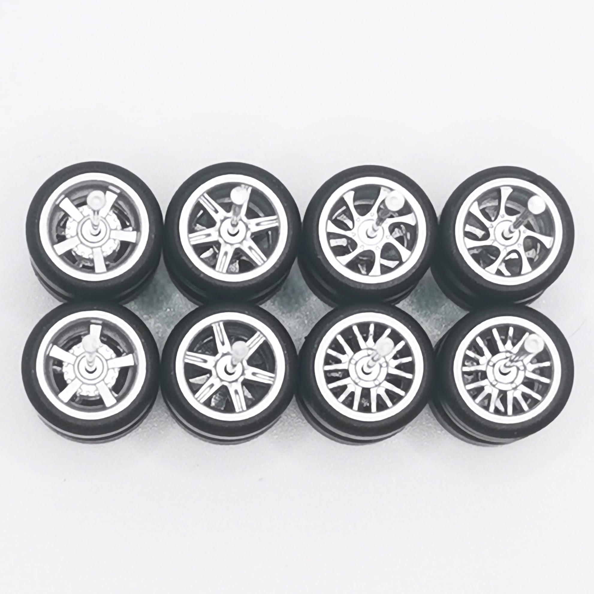 1/64 Scale Wheels and Tires Kit - 16 Set Simulation Alloy Wheels with Rubber Tires & Hub Caps for Diecast Model Cars - Perfect for Collectors, Customization & Display (Silver) - Enhance Your 1/64 Scale Car Collection & Diorama Scenes