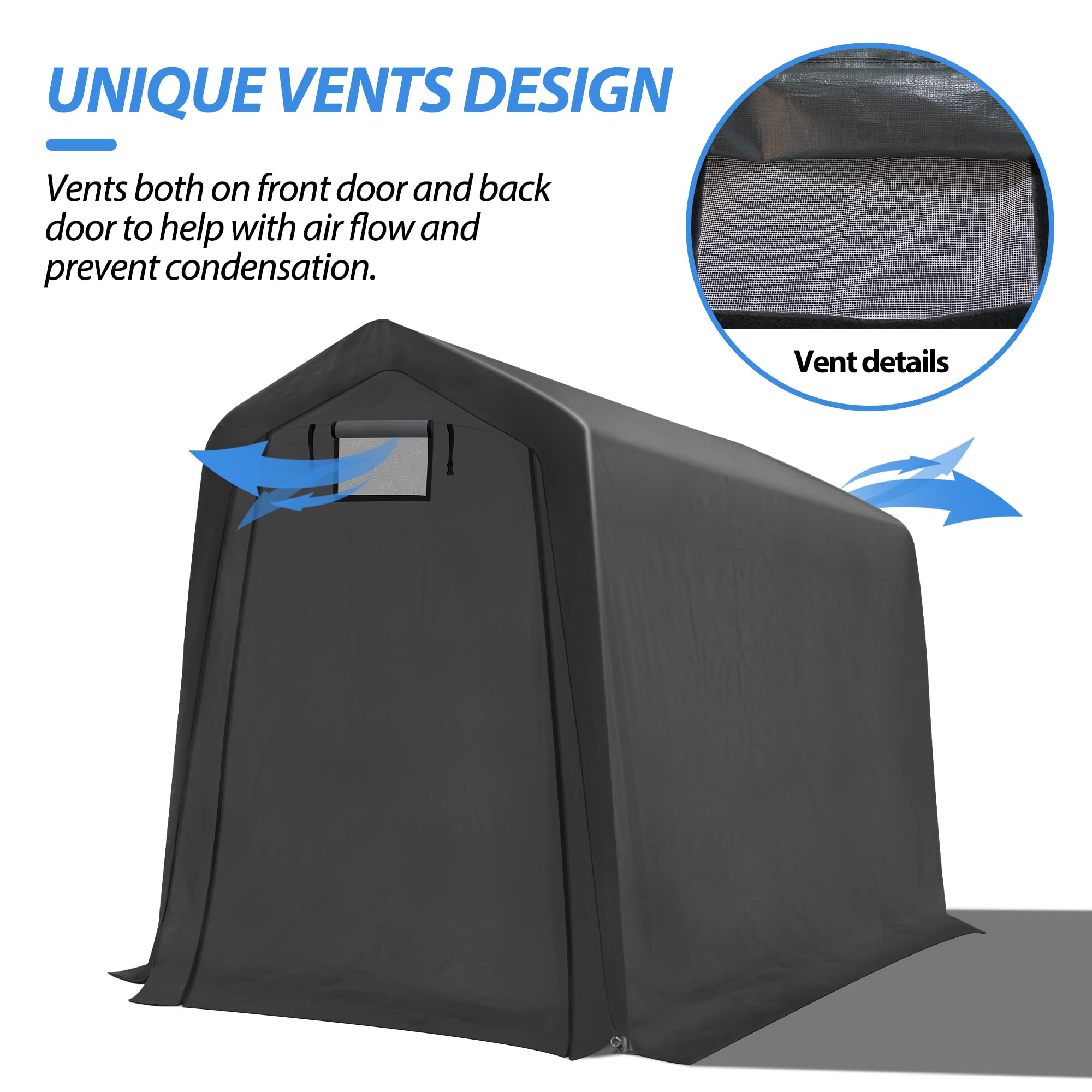 6x7Ft Heavy Duty Waterproof Outdoor Storage Shed - Portable Shelter with Roll-up Ventilated Door for Motorcycle, Firewood & Garden Tools - Perfect for Backyard, Garage & Patio Organization