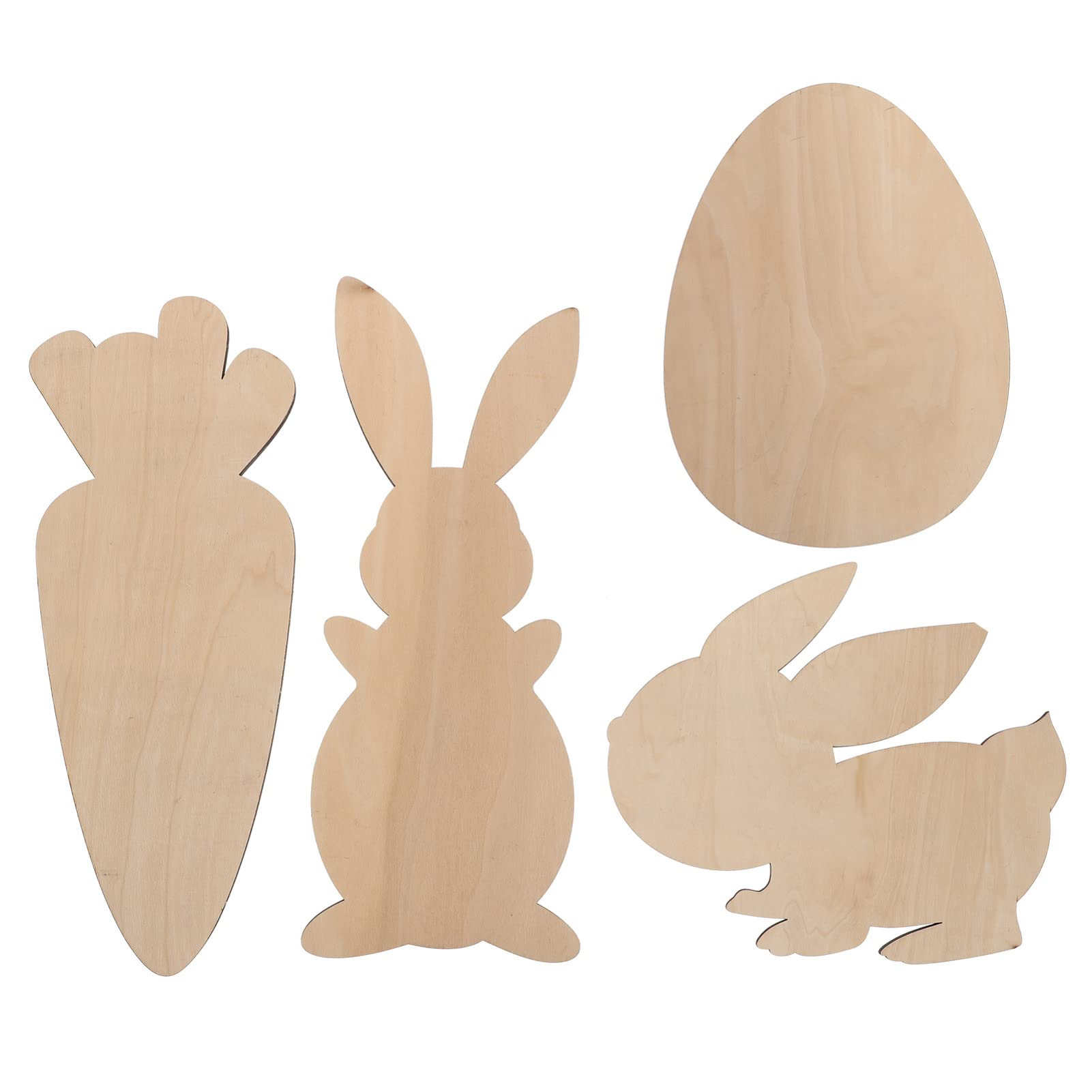 FOMIYES 4Pcs Unfinished Wooden Easter Ornaments - DIY Easter Egg, Bunny & Carrot Cutouts for Kids Crafts, Party Decorations - Perfect for Easter Gift Tags, Home Decor & Children's Holiday Activities