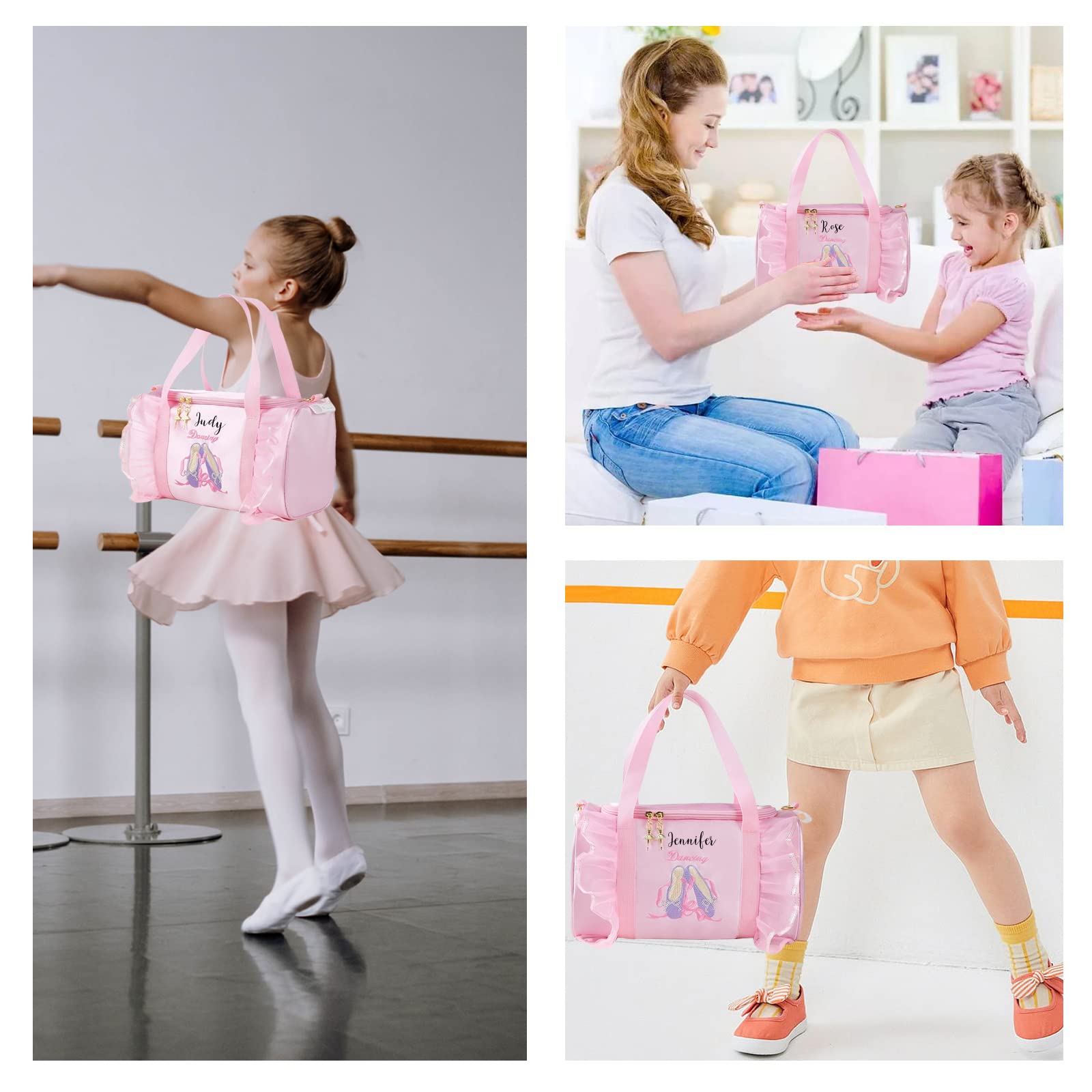 Personalized Kids Ballet Dance Bag - Large Capacity Waterproof Tote for Girls | Custom Dance Duffle Bag with Pink Lace | Perfect for Ballet Classes, Yoga Practice & Travel Accessories