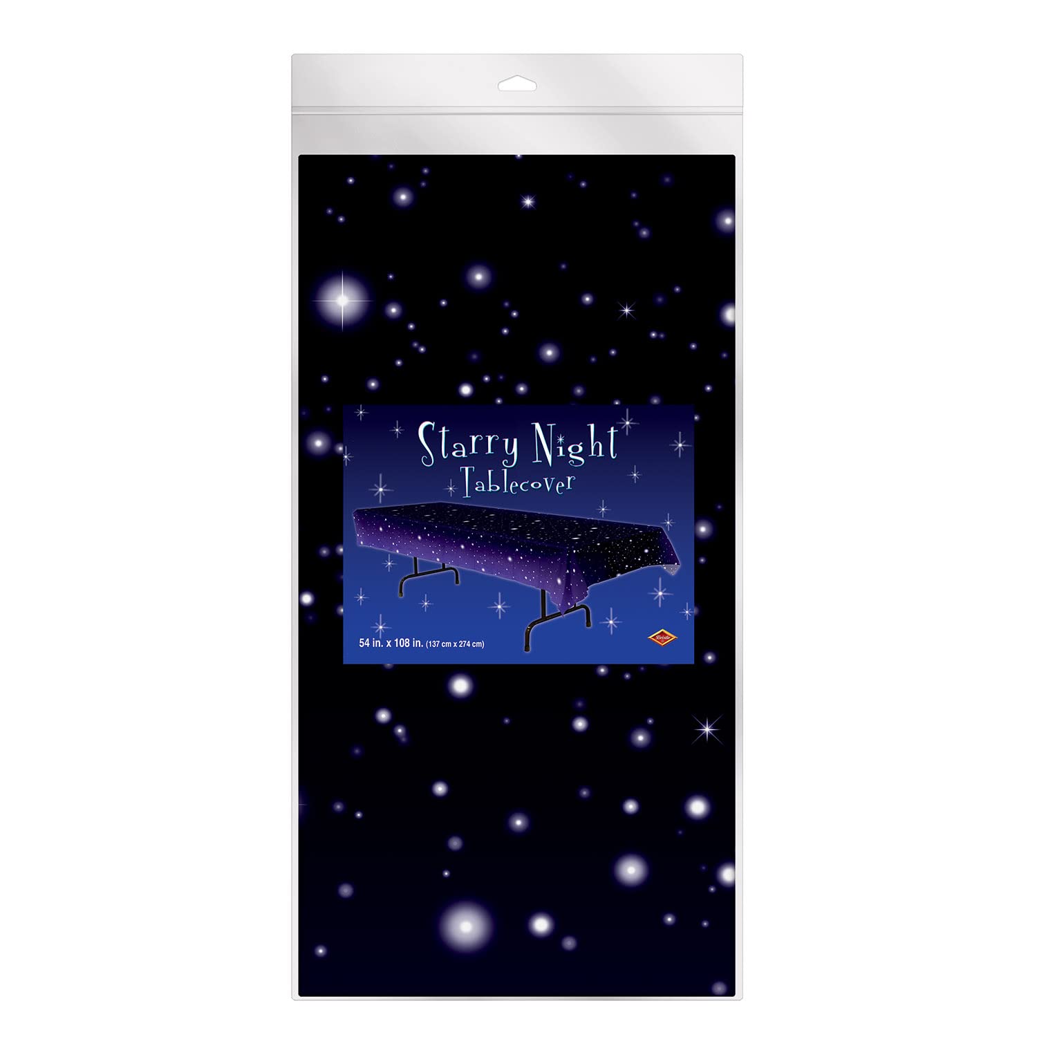 Beistle Starry Night Plastic Table Cover 54” x 108” – Galaxy Themed Party Decorations, Outer Space Birthday Supplies, Purple Star Tablecloth for Space Party, Kids Birthday, Baby Shower & Cosmic Themed Events