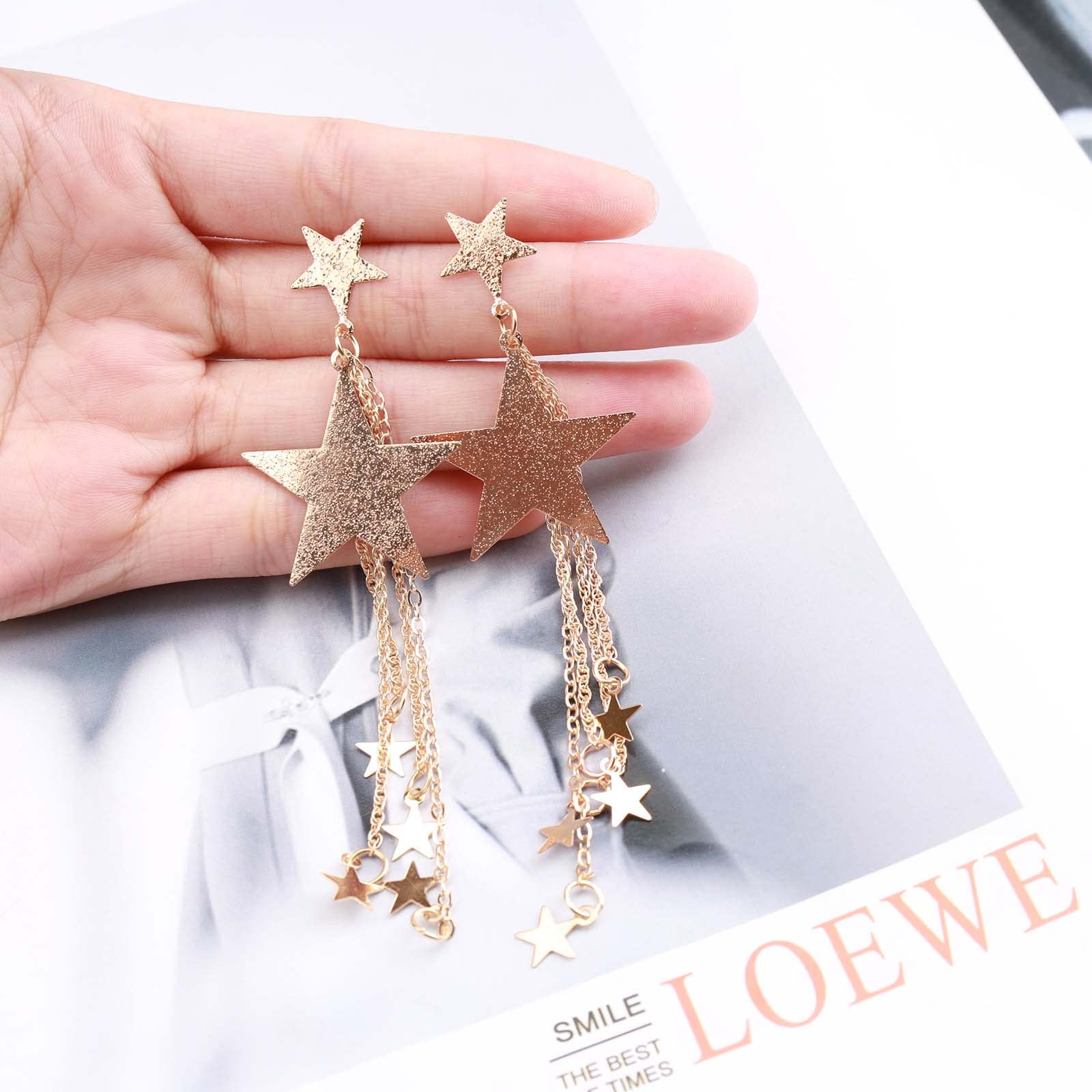 Punk Big Star Drop Dangle Earrings - Fashion Gold Long Thin Star Tassel Chain Earrings for Women | Boho Chic Vintage Jewelry | Perfect for Daily Wear, Parties & Weddings